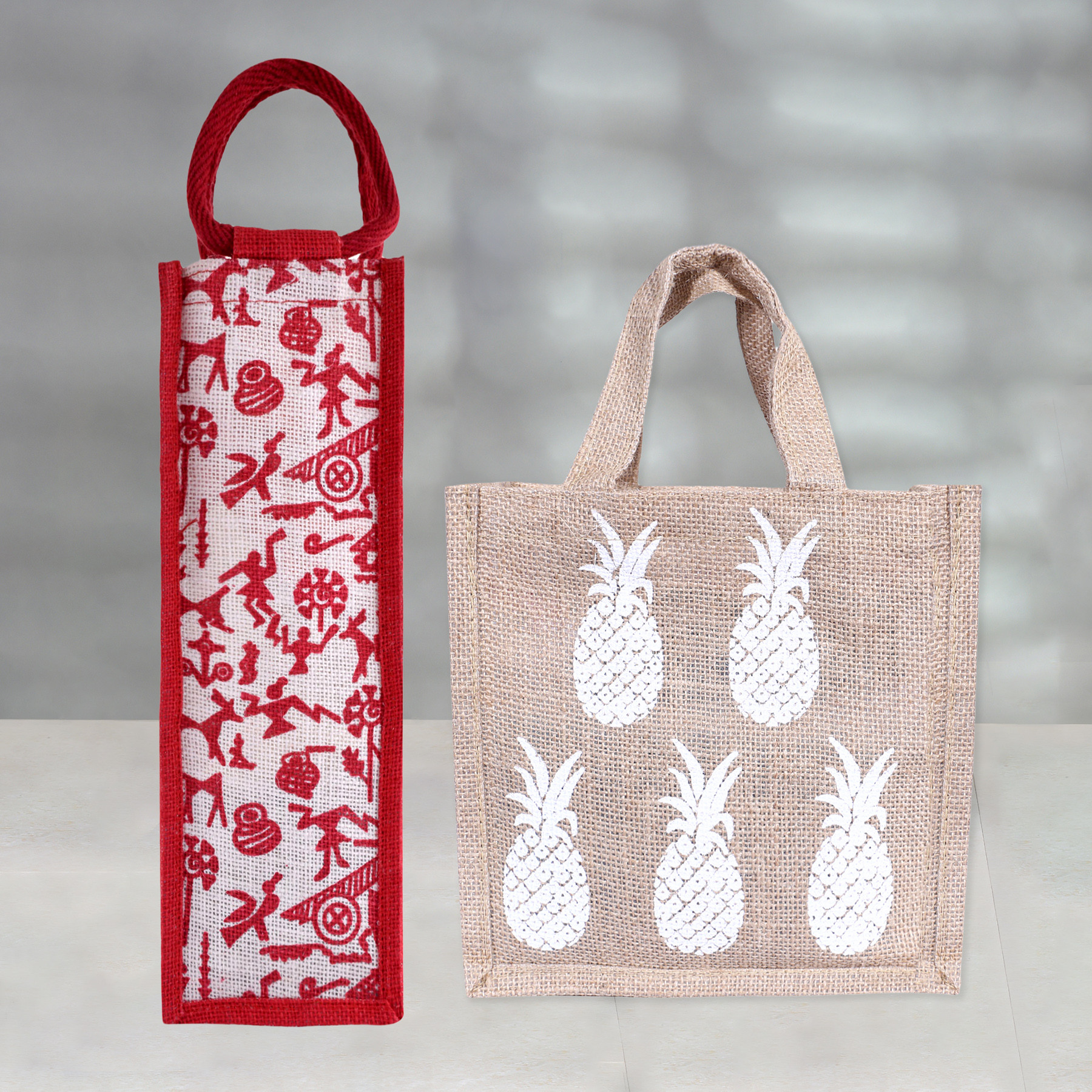 Kuber Industries Lunch Bag & Bottle Bag Combo Set | Lunch & Bottle Organizer Set | Lunch & Bottle Storage Set | Jute Carry Bags | Office Lunch Bag Set |Multi