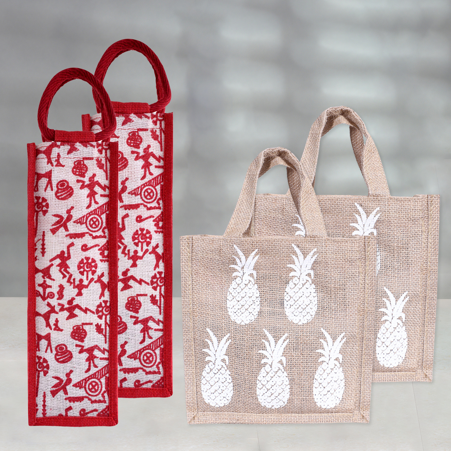 Kuber Industries Lunch Bag & Bottle Bag Combo Set | Lunch & Bottle Organizer Set | Lunch & Bottle Storage Set | Jute Carry Bags | Office Lunch Bag Set |Multi