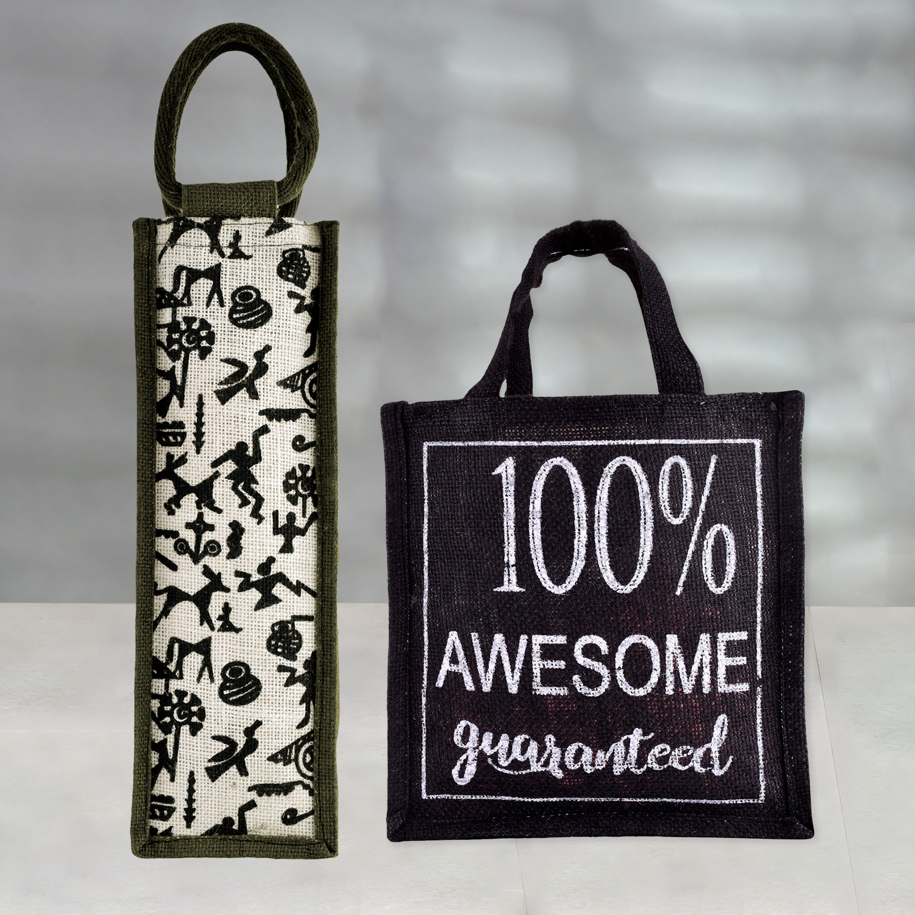 Kuber Industries Lunch Bag & Bottle Bag Combo Set | Lunch & Bottle Organizer Set | Lunch & Bottle Storage Set | Jute Carry Bags | Office Lunch Bag Set | Multi