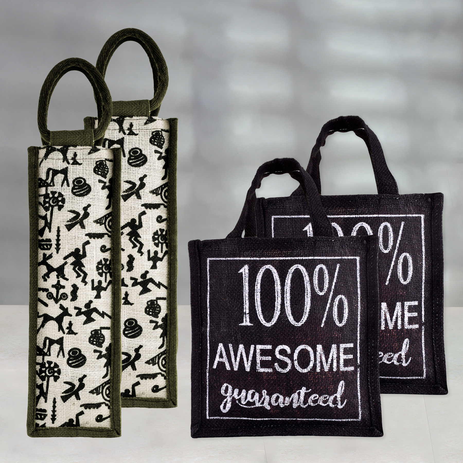 Kuber Industries Lunch Bag & Bottle Bag Combo Set | Lunch & Bottle Organizer Set | Lunch & Bottle Storage Set | Jute Carry Bags | Office Lunch Bag Set | Multi