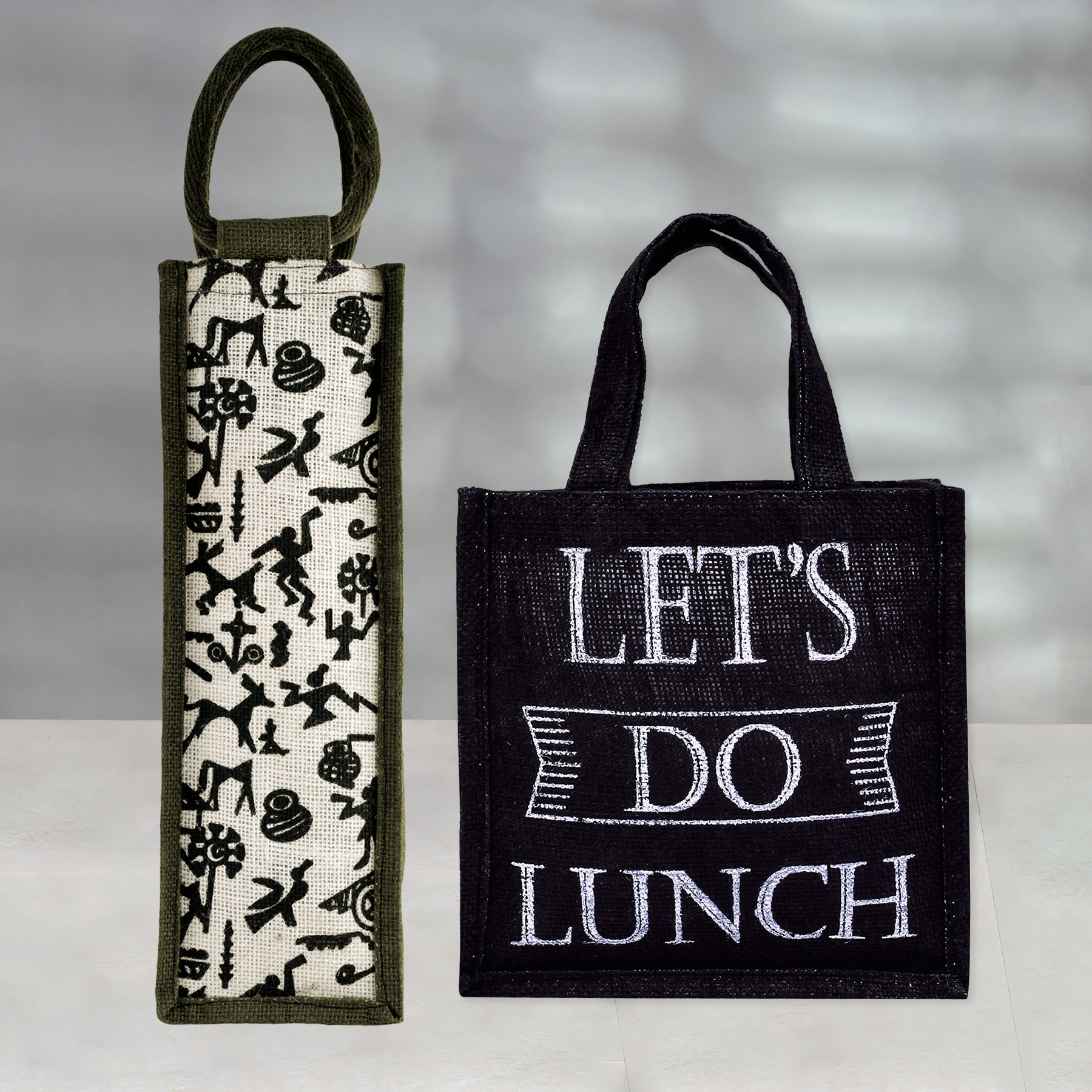 Kuber Industries Lunch Bag & Bottle Bag Combo Set | Lunch & Bottle Organizer Set | Lunch & Bottle Storage Set | Jute Carry Bags | Office Lunch Bag Set | Multi