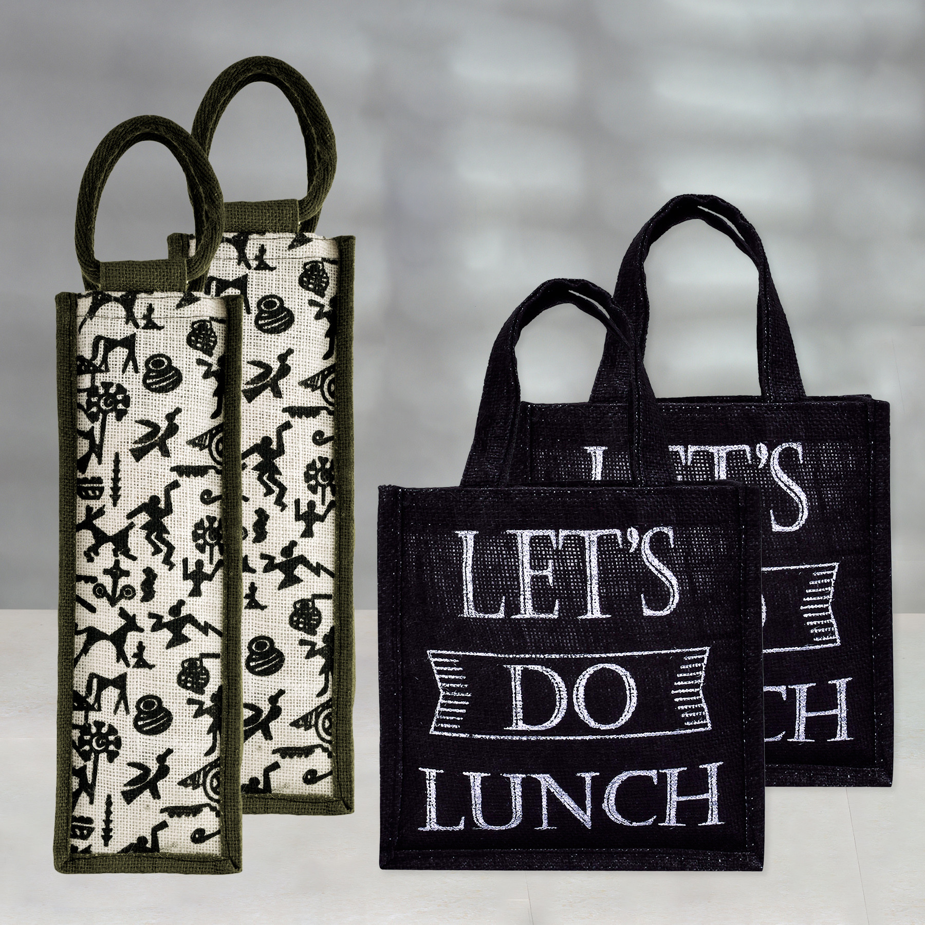 Kuber Industries Lunch Bag & Bottle Bag Combo Set | Lunch & Bottle Organizer Set | Lunch & Bottle Storage Set | Jute Carry Bags | Office Lunch Bag Set | Multi