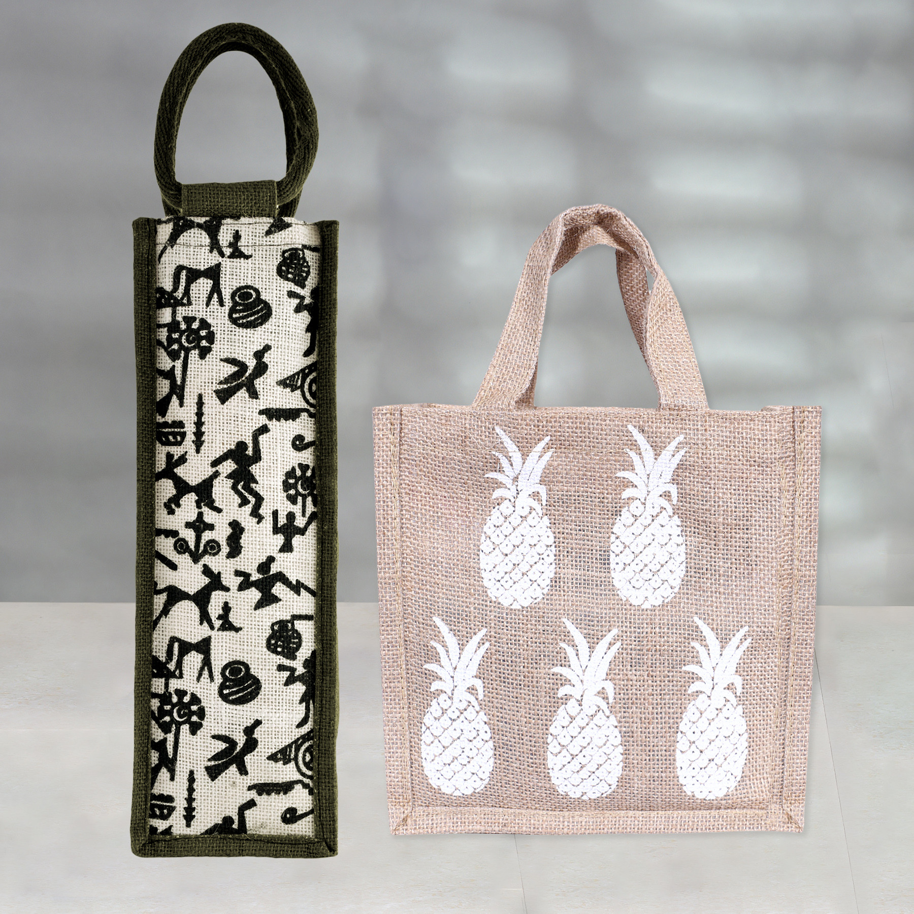 Kuber Industries Lunch Bag & Bottle Bag Combo Set | Lunch & Bottle Organizer Set | Lunch & Bottle Storage Set | Jute Carry Bags | Office Lunch Bag Set | Multi