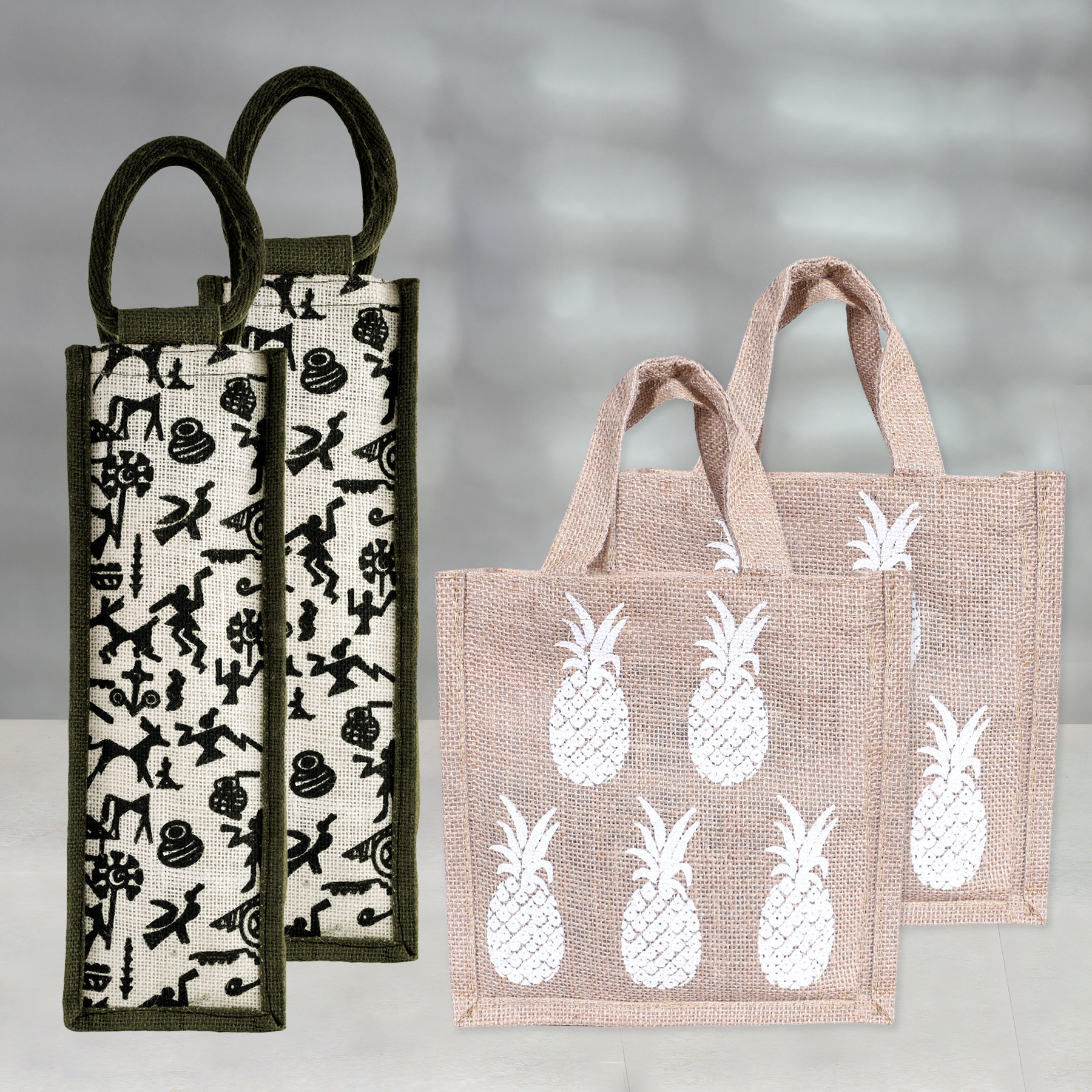 Kuber Industries Lunch Bag & Bottle Bag Combo Set | Lunch & Bottle Organizer Set | Lunch & Bottle Storage Set | Jute Carry Bags | Office Lunch Bag Set | Multi