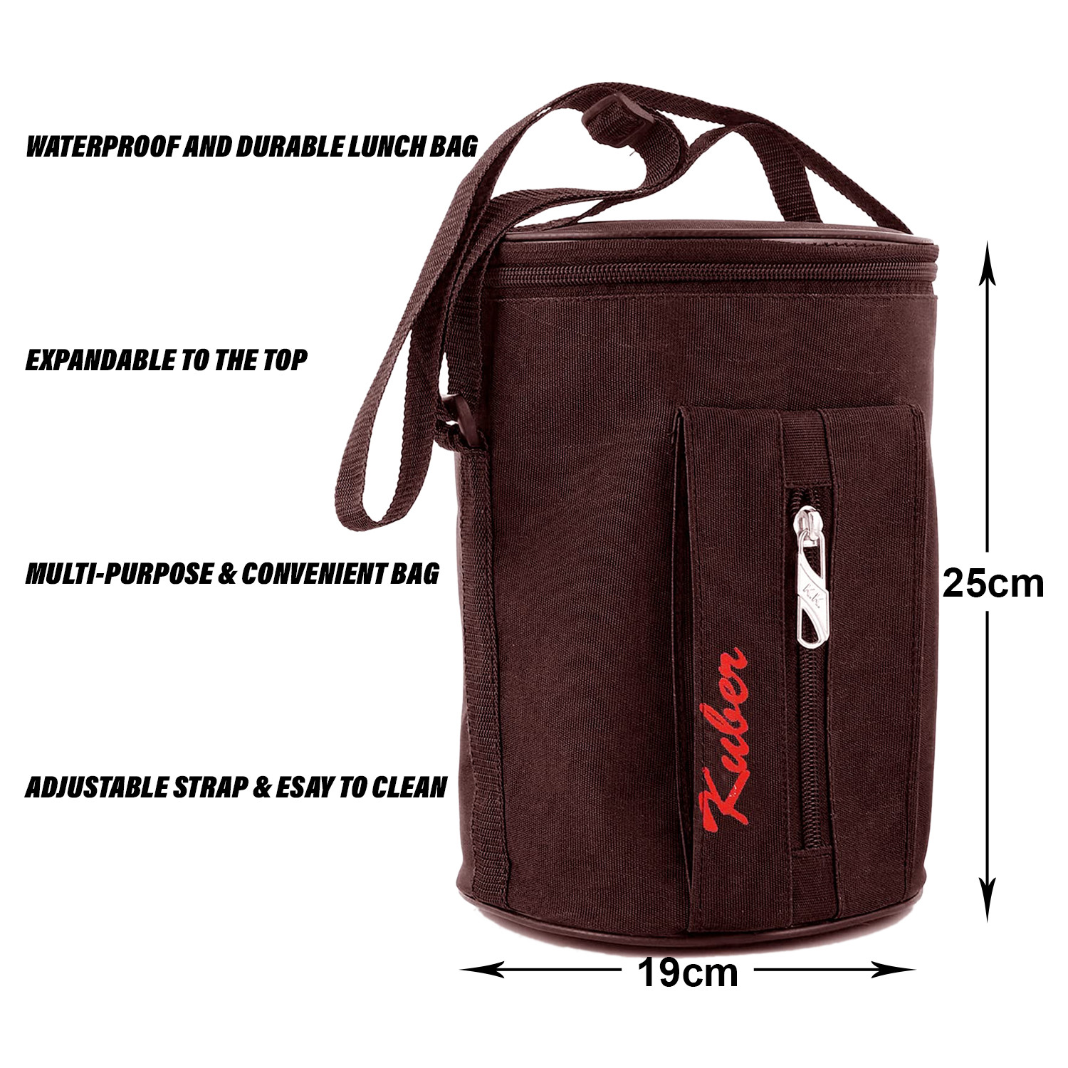 Kuber Industries Lunch Bag|Canvas waterproof Tiffin Bag for Office|Adjustable Shoulder Strap with One Small Zipper Pocket (Brown)