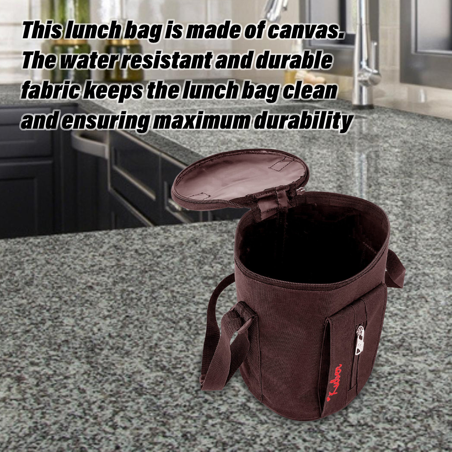 Kuber Industries Lunch Bag|Canvas waterproof Tiffin Bag for Office|Adjustable Shoulder Strap with One Small Zipper Pocket (Brown)
