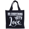 Kuber Industries Lunch Bag|Reusable Jute Fabric Tote Bag|Do Everything With Love Print Tiffin Carry Hand bag with Handle For office,School,Gift (Black)
