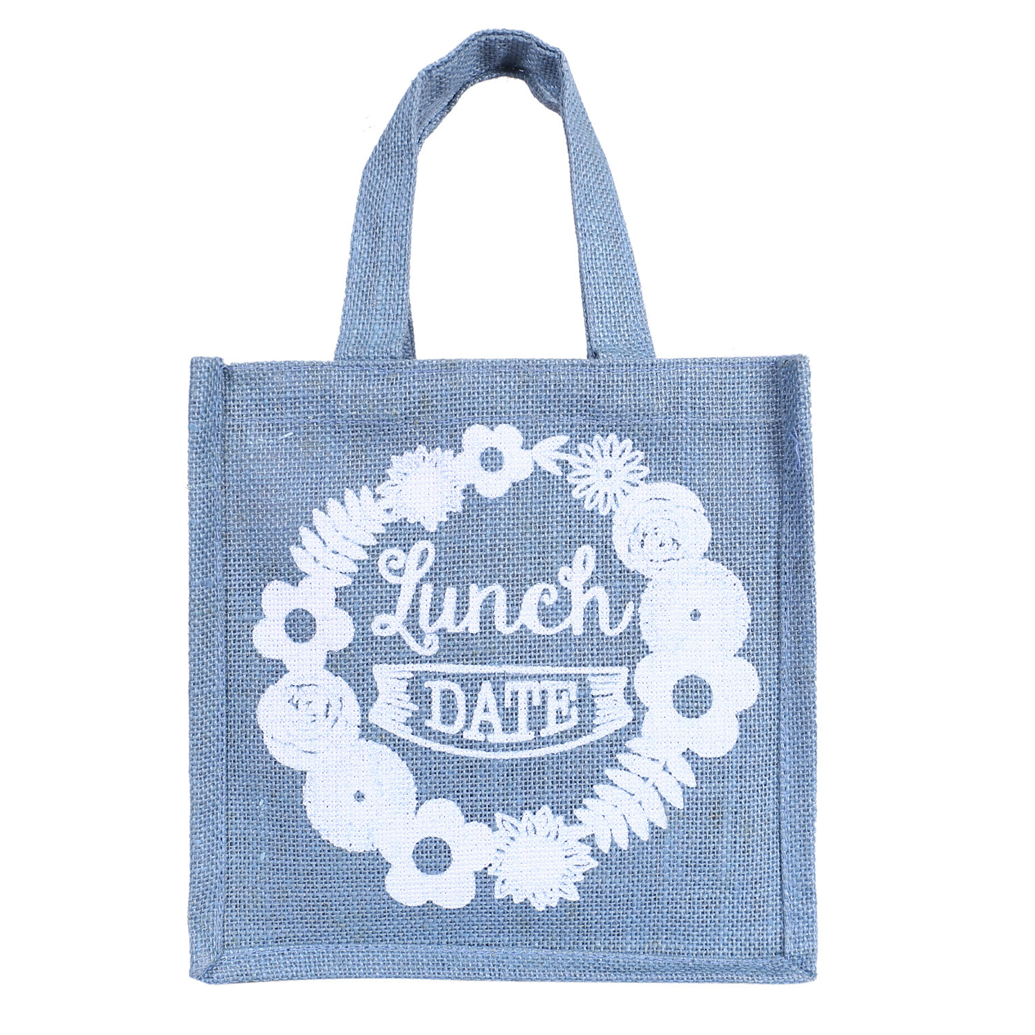 Kuber Industries Lunch Bag|Reusable Jute Fabric Tote Bag|Durable & Attractive Print Tiffin Carry Hand bag with Handle For office,School,Gift,Pack of 2 (Gray & Brown)