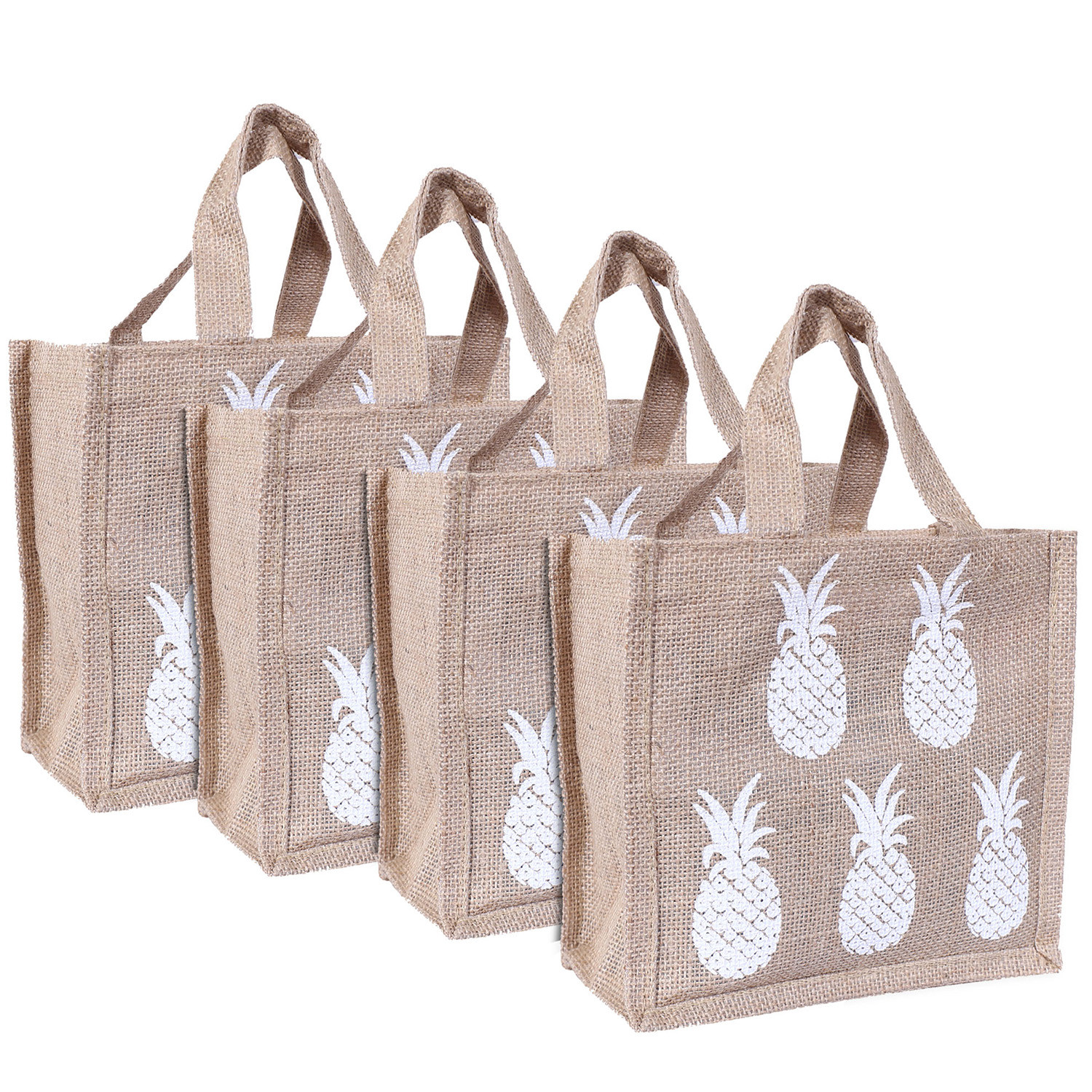Kuber Industries Lunch Bag|Reusable Jute Fabric Tote Bag|Pineapple Print Tiffin Carry Hand bag with Handle For office,School,Gift (Brown)