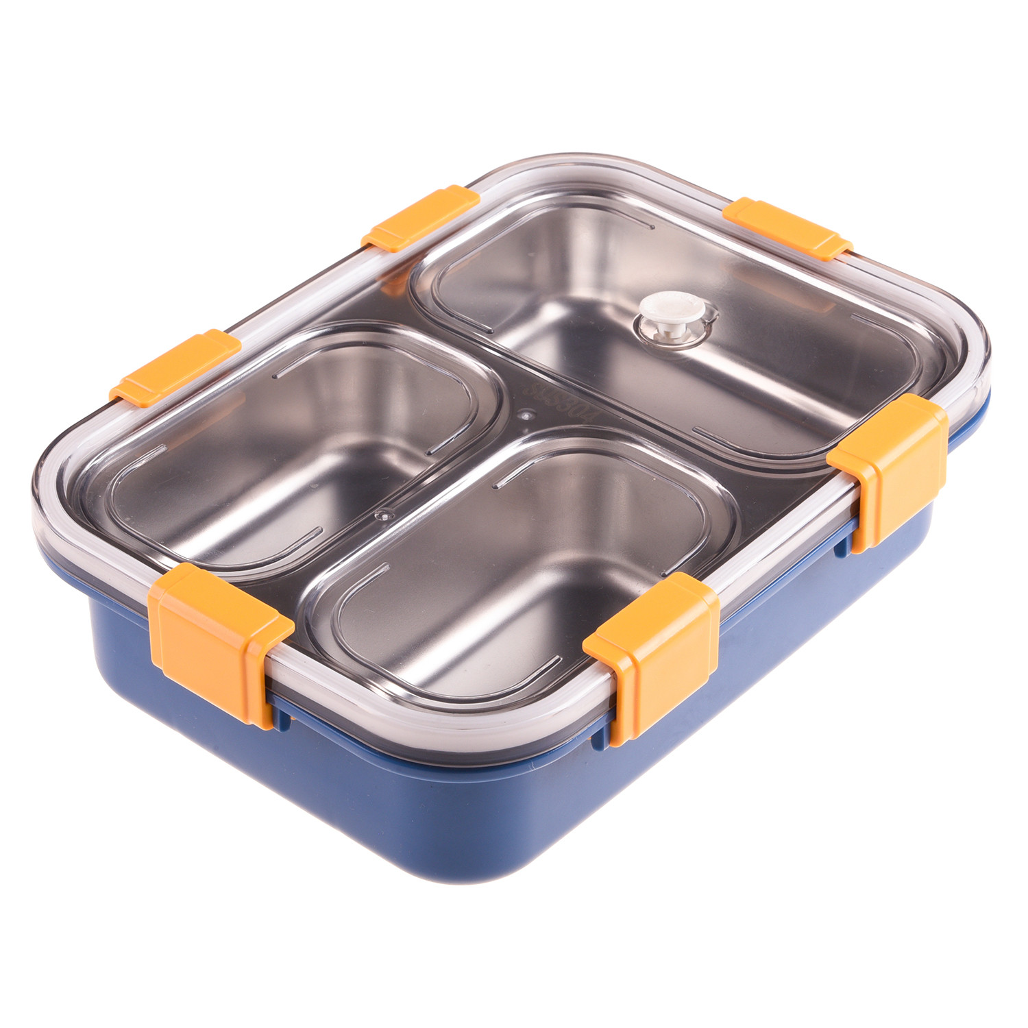 Kuber Industries Lunch Box | Stainless Steel 3 Compartments Lunch Box | Students Lunch Box | Office Lunch Box | Chopstick & Spoon | Leak-Proof Lunch Box | SUS304 | Blue