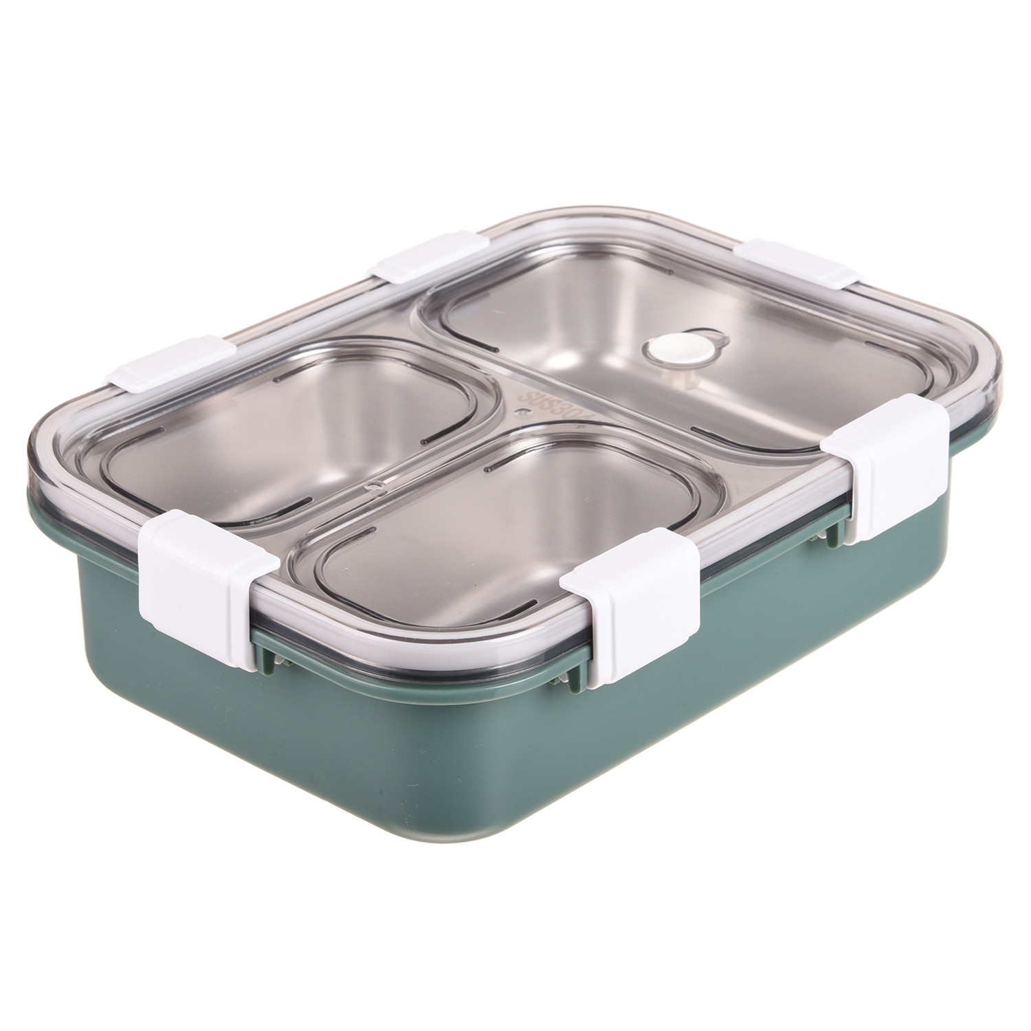 Kuber Industries Lunch Box | Stainless Steel 3 Compartments Lunch Box | Students Lunch Box | Office Lunch Box | Chopstick & Spoon | Leak-Proof Lunch Box | SUS304 | Green