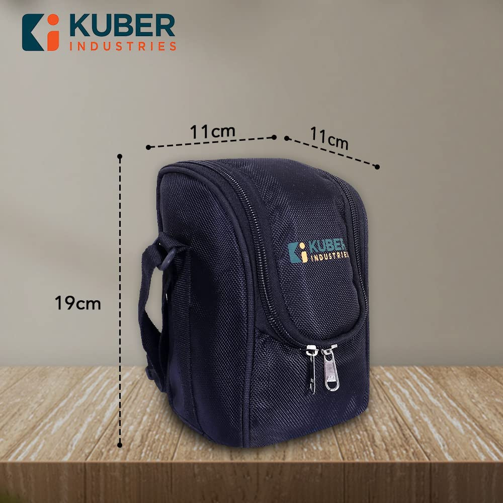 Kuber Industries Lunch Box|Canvas Leak Proof 3 Stainless Steel Insulated Containers Lunch Bag|Adjustable Straps Tiffin Box with Zipper Closure (Black)