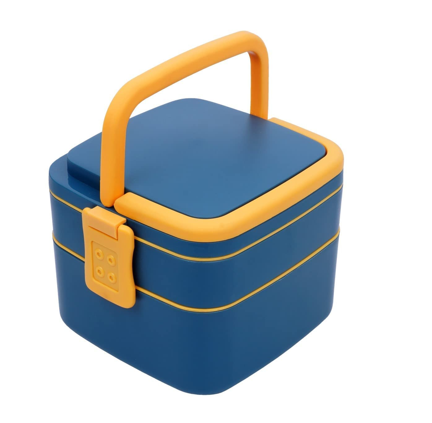 Kuber Industries Lunch Box|Unbreakable Plastic 2 Squre Containers Tiffin with Handle|Durable Lunch Box with (1000 ML)