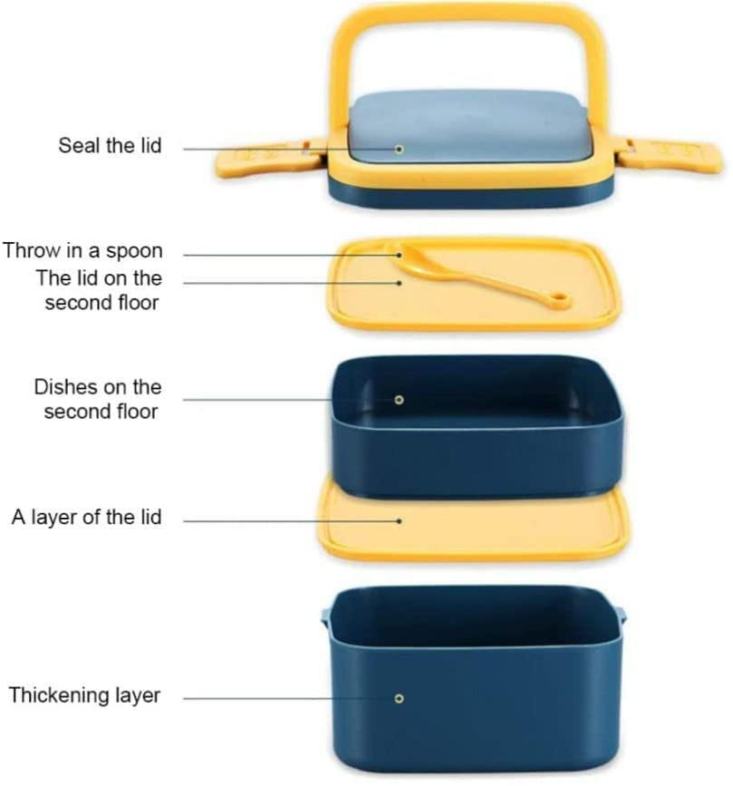 Kuber Industries Lunch Box|Unbreakable Plastic 2 Squre Containers Tiffin with Handle|Durable Lunch Box with (1000 ML)