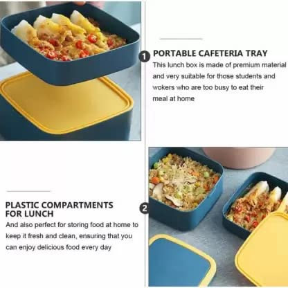 Kuber Industries Lunch Box|Unbreakable Plastic 2 Squre Containers Tiffin with Handle|Durable Lunch Box with (1000 ML)