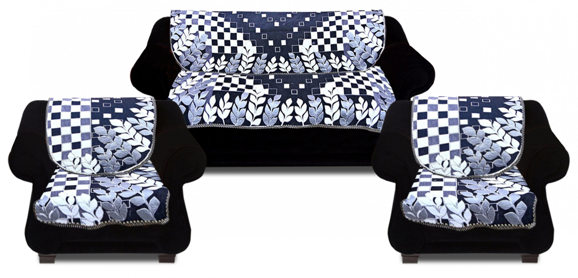 Kuber Industries Luxurious Cotton Check Design 5 Seater Sofa Cover Set for Living Room (Black)
