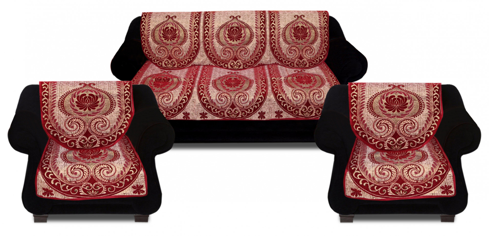 Kuber Industries Luxurious Cotton Damask Design 5 Seater Sofa Cover Set for Living Room (Red)