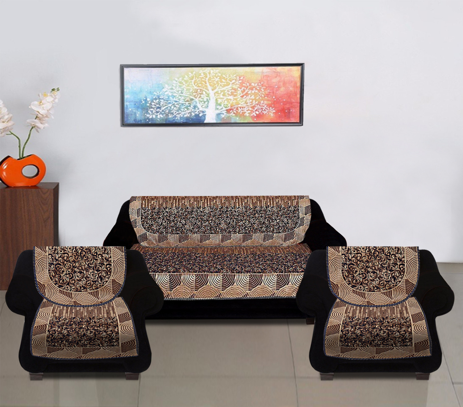 Kuber Industries Luxurious Cotton Floral Design 5 Seater Sofa Cover Set for Living Room (Blue)