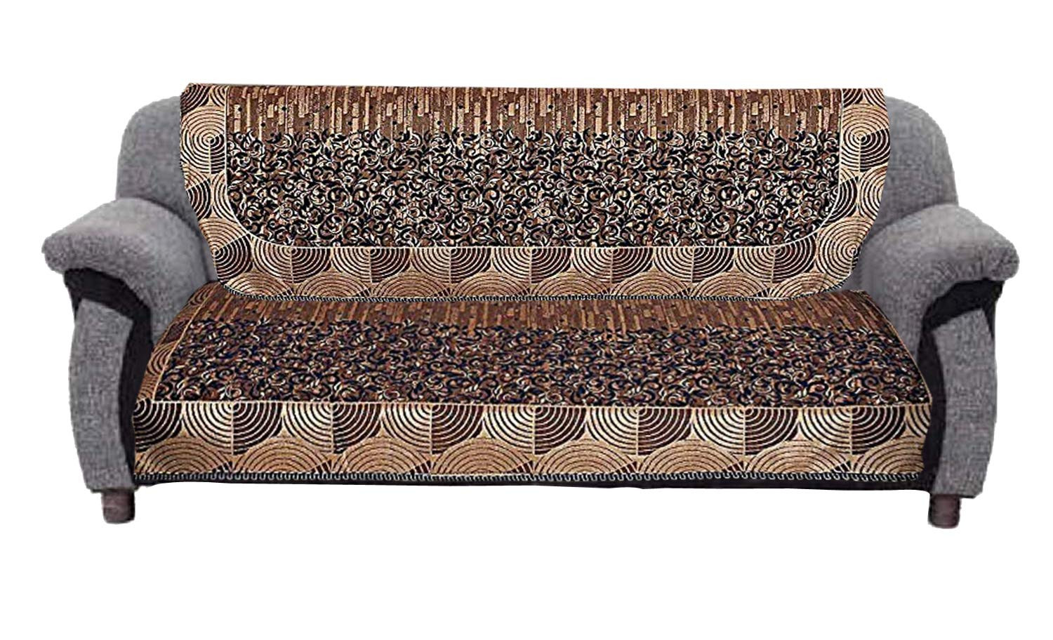 Kuber Industries Luxurious Cotton Floral Design 5 Seater Sofa Cover Set for Living Room (Blue)