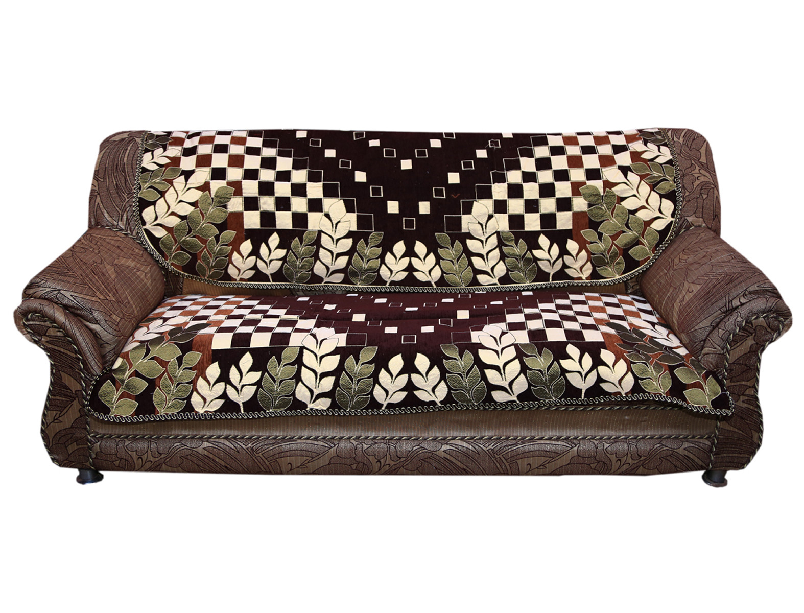 Kuber Industries Luxurious Cotton Floral Design 5 Seater Sofa Cover Set for Living Room (Brown)