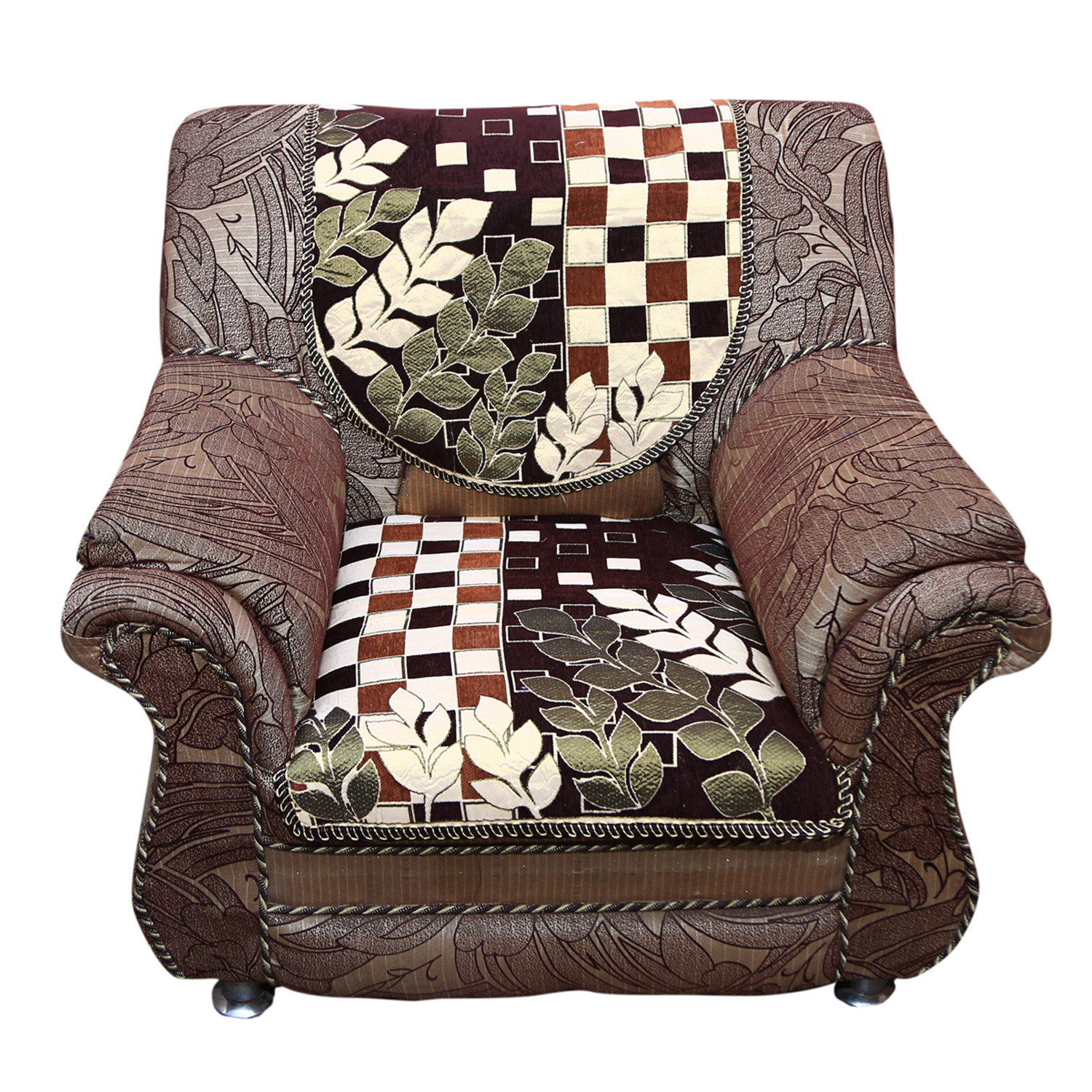 Kuber Industries Luxurious Cotton Floral Design 5 Seater Sofa Cover Set for Living Room (Brown)