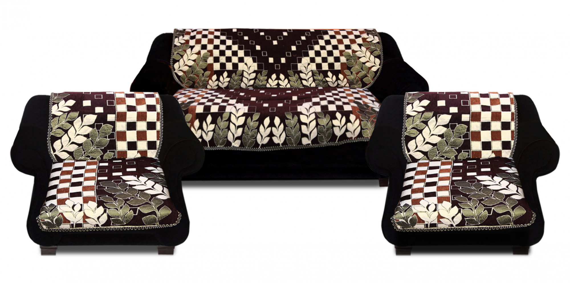 Kuber Industries Luxurious Cotton Floral Design 5 Seater Sofa Cover Set for Living Room (Brown)