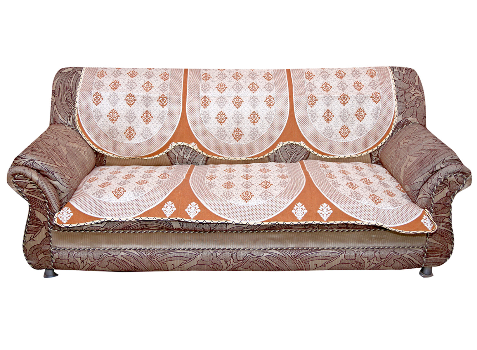 Kuber Industries Luxurious Cotton Floral Design 5 Seater Sofa Cover Set for Living Room (Orange)