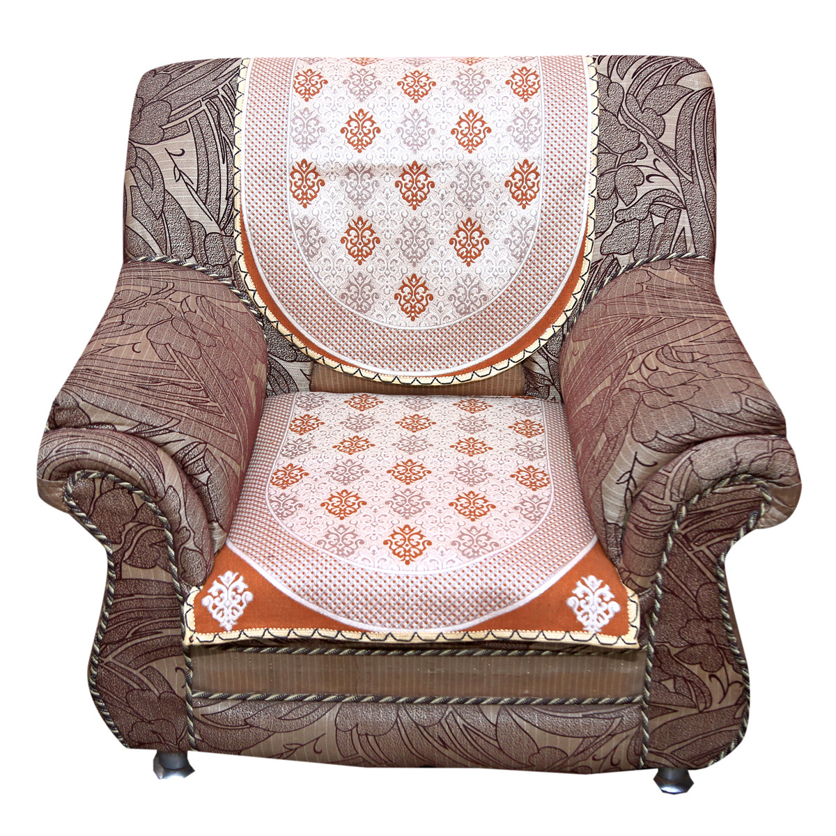 Kuber Industries Luxurious Cotton Floral Design 5 Seater Sofa Cover Set for Living Room (Orange)