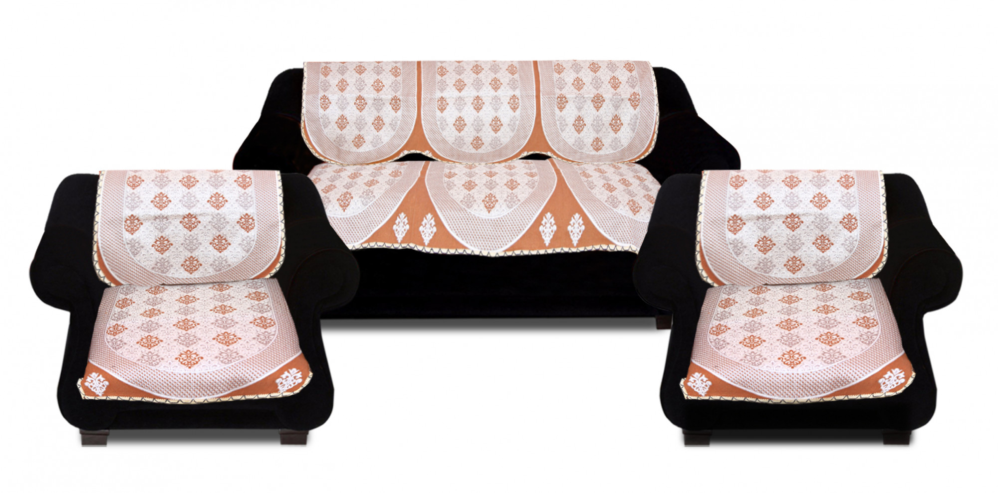 Kuber Industries Luxurious Cotton Floral Design 5 Seater Sofa Cover Set for Living Room (Orange)