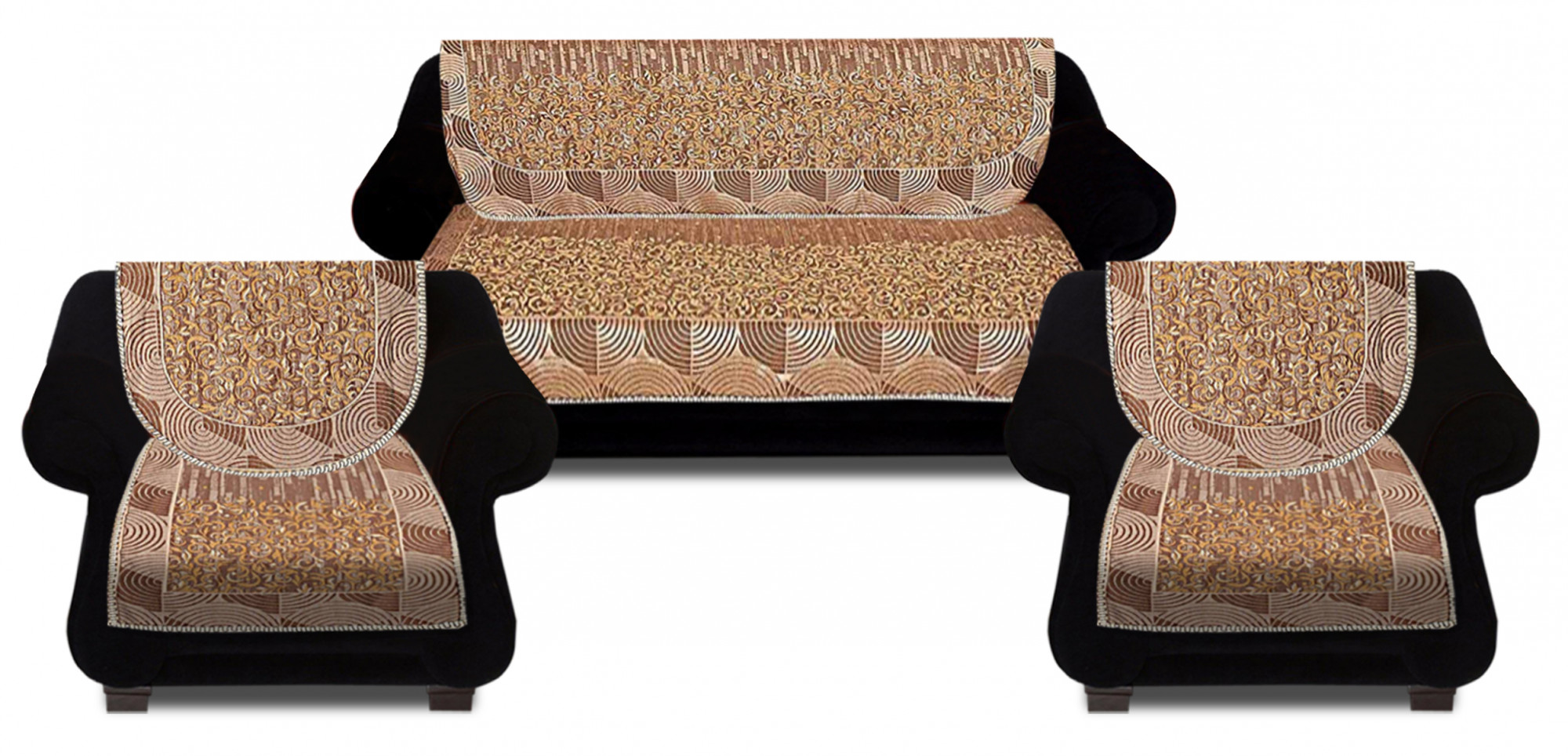 Kuber Industries Luxurious Cotton Flower Design 5 Seater Sofa Cover Set for Living Room (Cream)