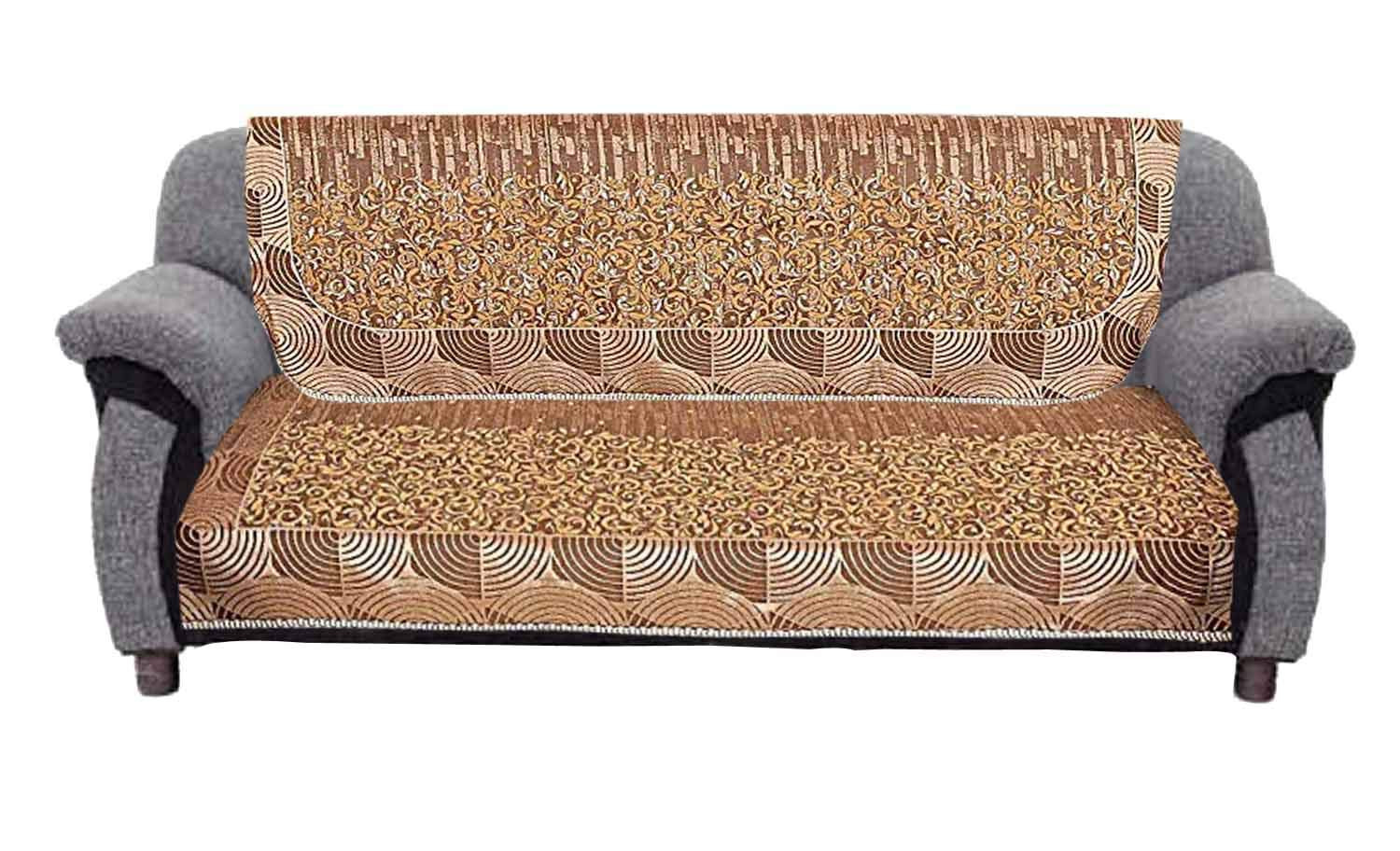 Kuber Industries Luxurious Cotton Flower Design 5 Seater Sofa Cover Set for Living Room (Cream)