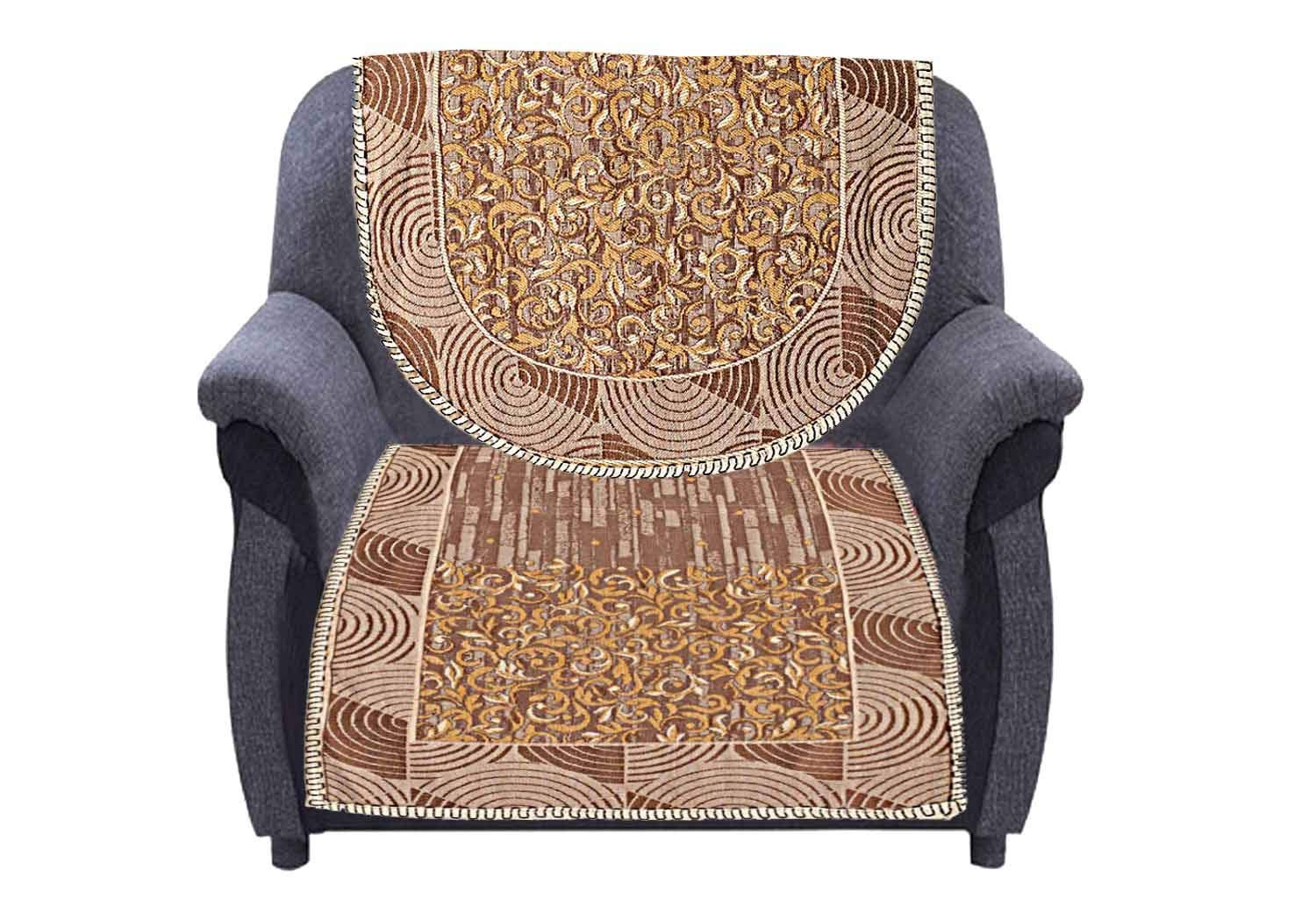 Kuber Industries Luxurious Cotton Flower Design 5 Seater Sofa Cover Set for Living Room (Cream)