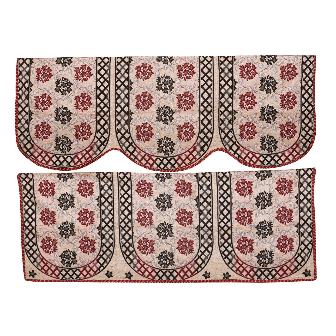 Kuber Industries Luxurious Cotton Flower Design 5 Seater Sofa Cover Set for Living Room (Maroon)