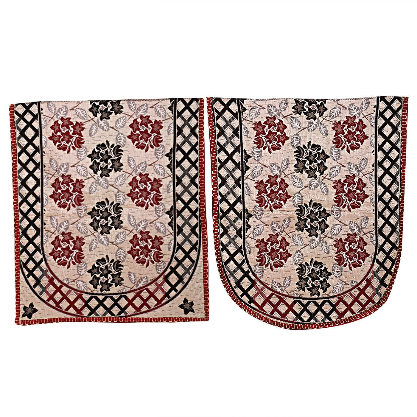 Kuber Industries Luxurious Cotton Flower Design 5 Seater Sofa Cover Set for Living Room (Maroon)