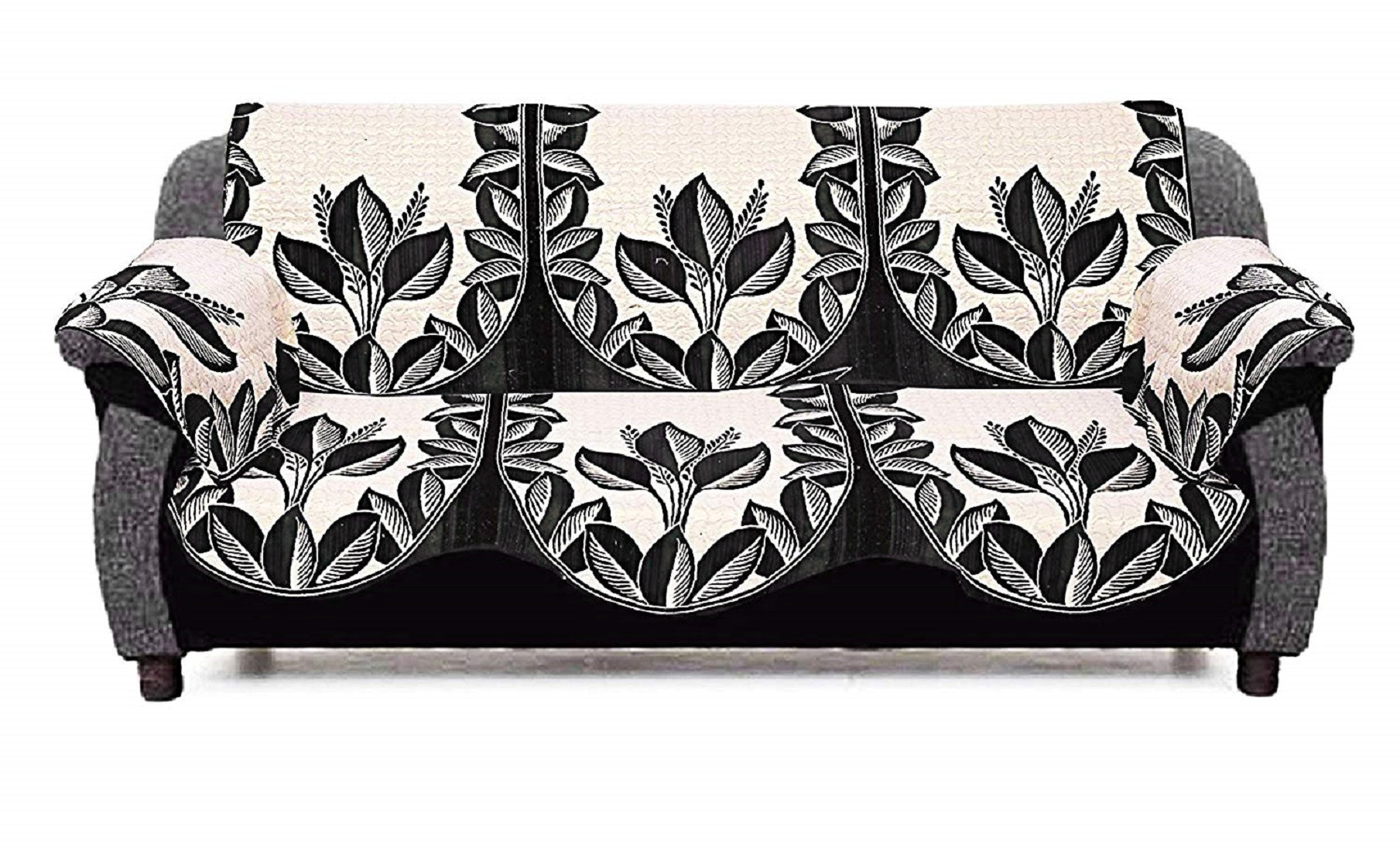 Kuber Industries Luxurious Cotton Leaf Design 5 Seater Sofa Cover Set for Living Room (Brown)
