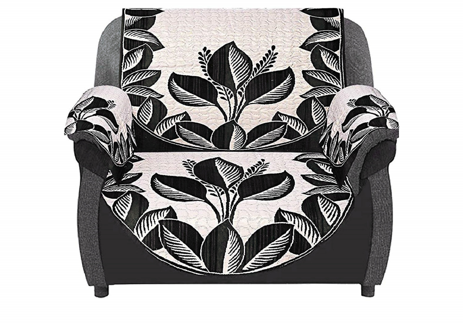 Kuber Industries Luxurious Cotton Leaf Design 5 Seater Sofa Cover Set for Living Room (Brown)