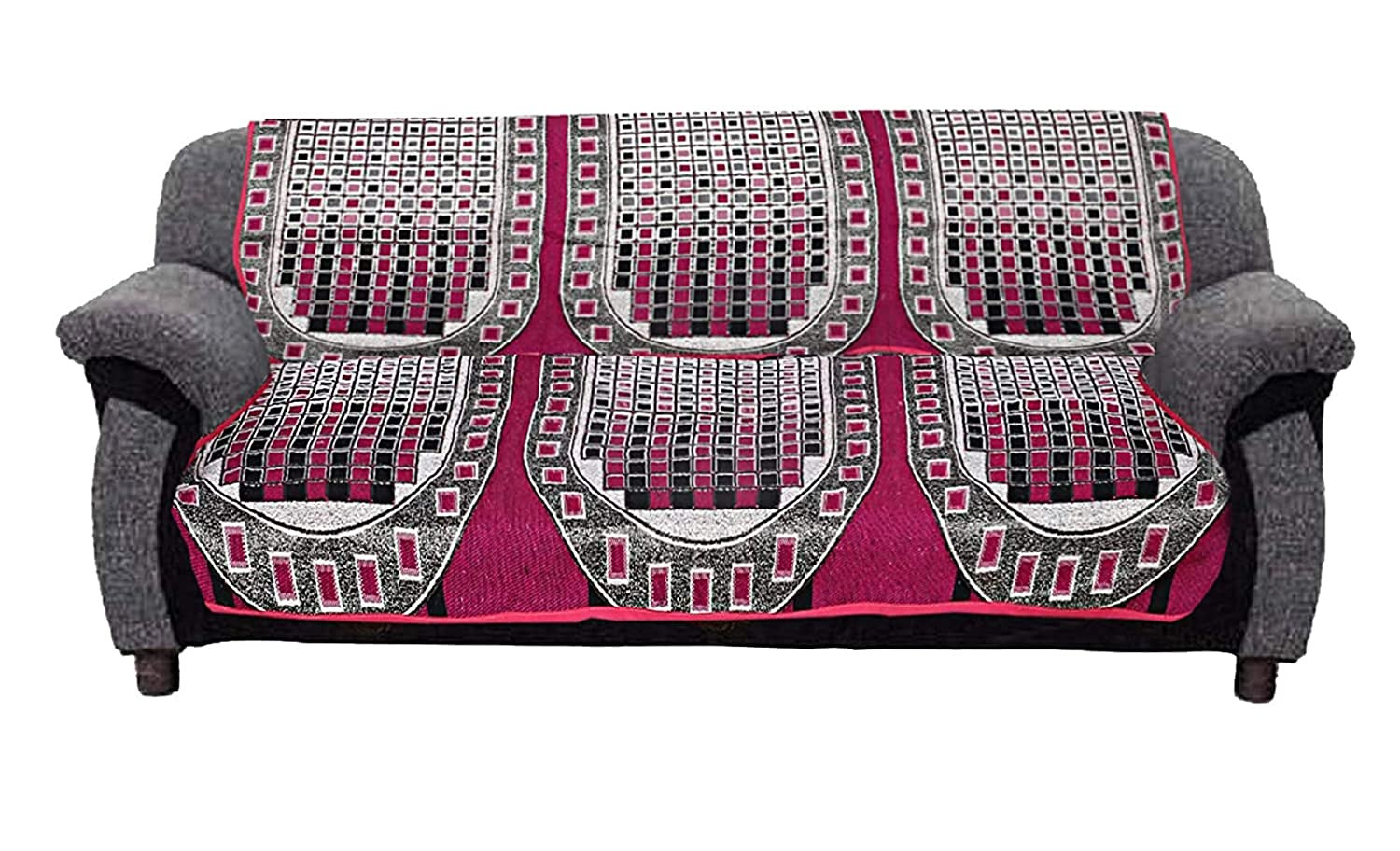 Kuber Industries Luxurious Cotton Small Check Design 5 Seater Sofa Cover Set for Living Room (Pink)