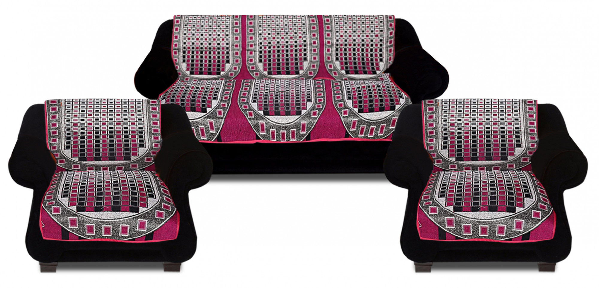 Kuber Industries Luxurious Cotton Small Check Design 5 Seater Sofa Cover Set for Living Room (Pink)