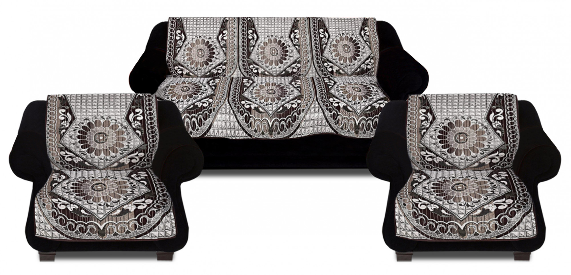 Kuber Industries Luxurious Cotton Triangle Design 5 Seater Sofa Cover Set for Living Room (Brown)