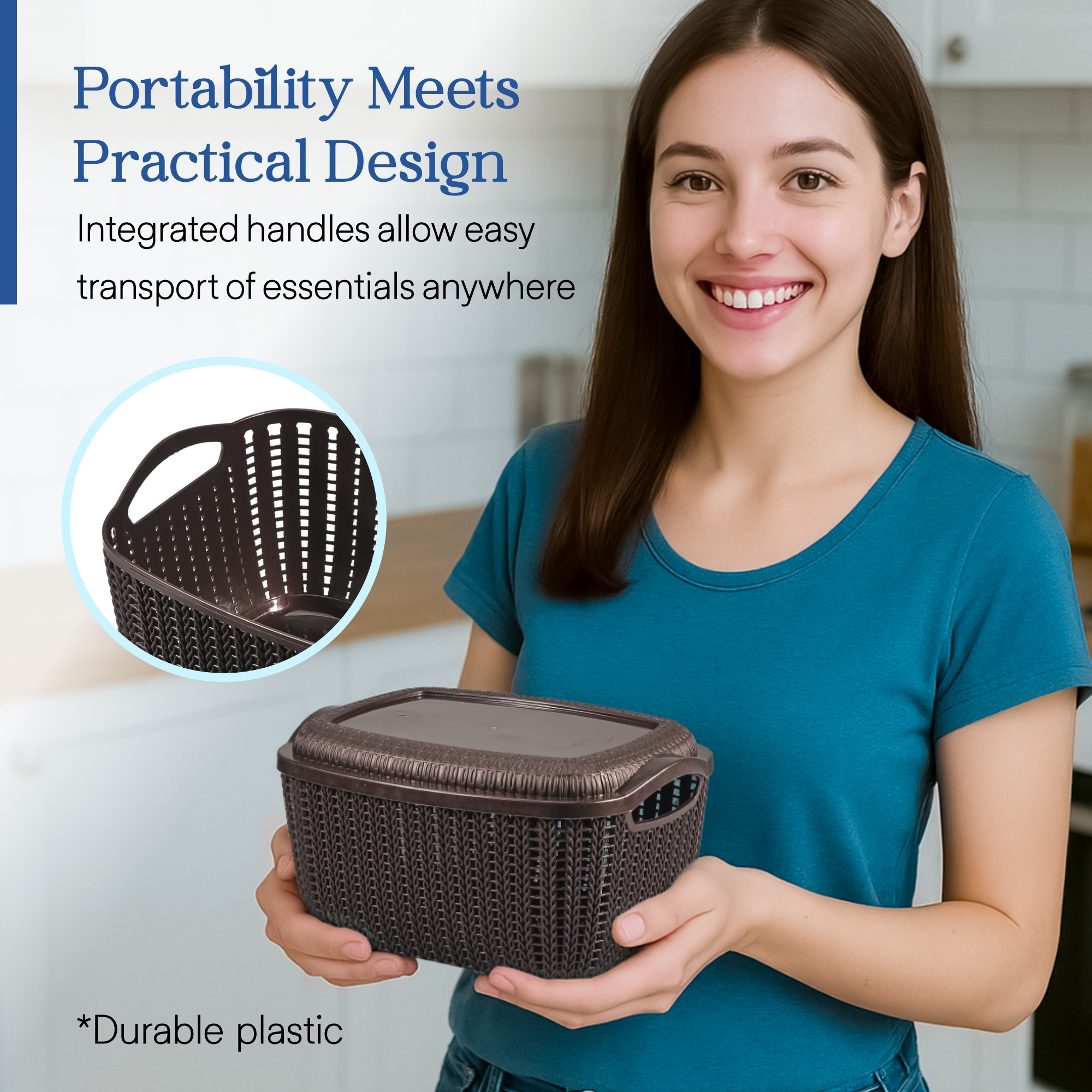 Kuber Industries M 25 Plastic Basket for Storage Vegetables and Fruits with Lid  Lightweight  Ventilated Cosmetics  Small Toiletries Basket for Bathroom and Home  Brown