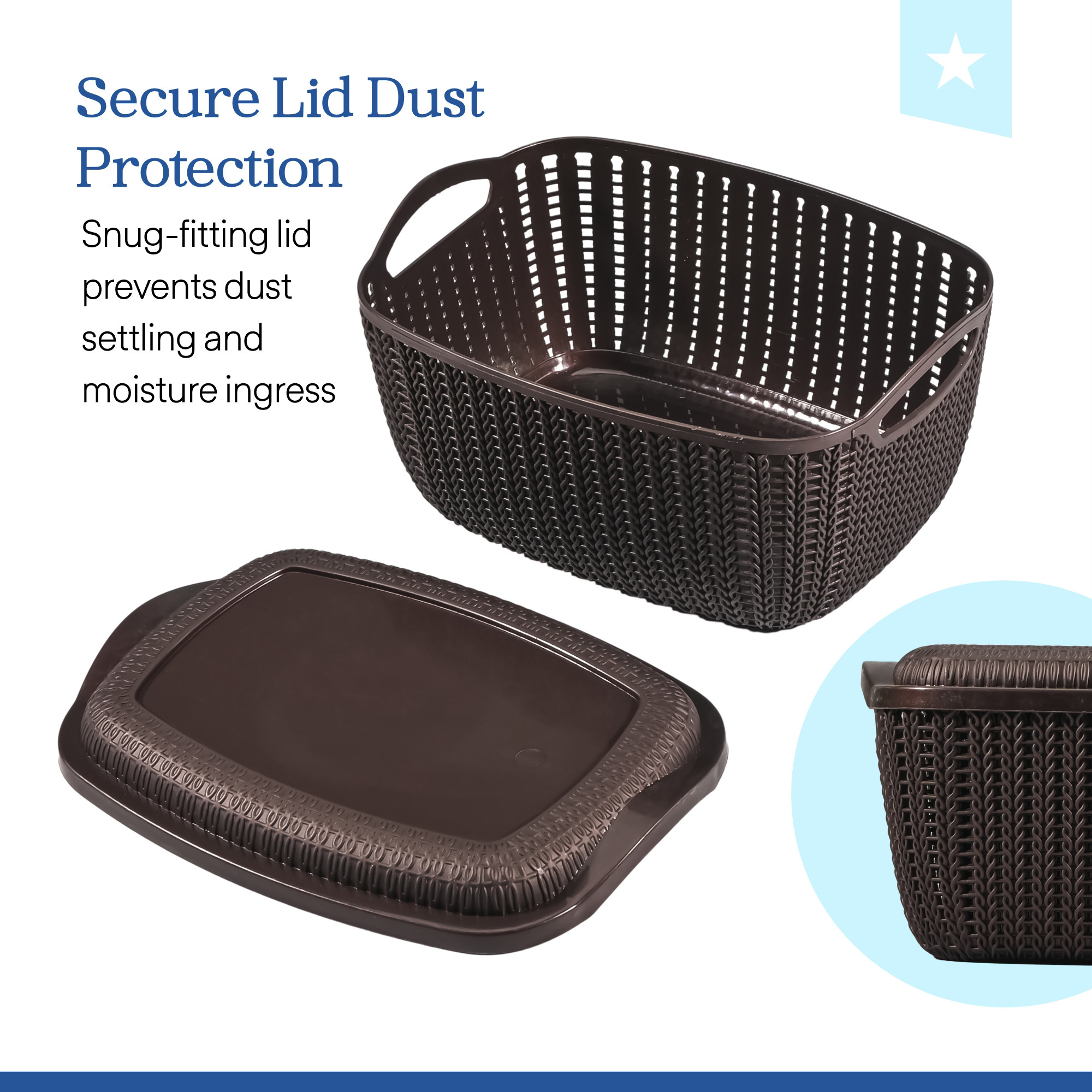 Kuber Industries M 25 Plastic Basket for Storage Vegetables and Fruits with Lid  Lightweight  Ventilated Cosmetics  Small Toiletries Basket for Bathroom and Home  Brown