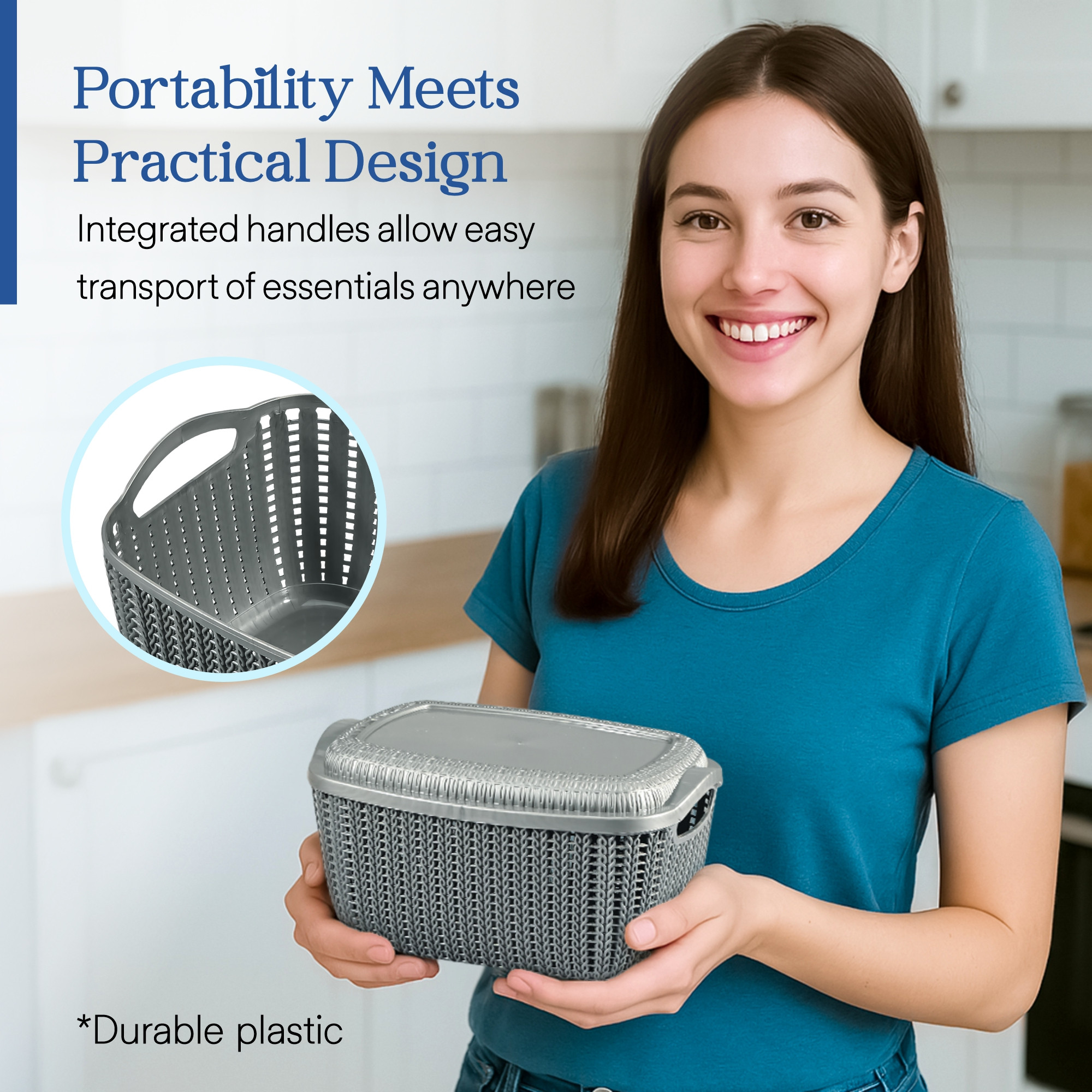 Kuber Industries M 25 Plastic Basket for Storage Vegetables and Fruits with Lid  Lightweight  Ventilated Cosmetics  Small Toiletries Basket for Bathroom and Home  Grey