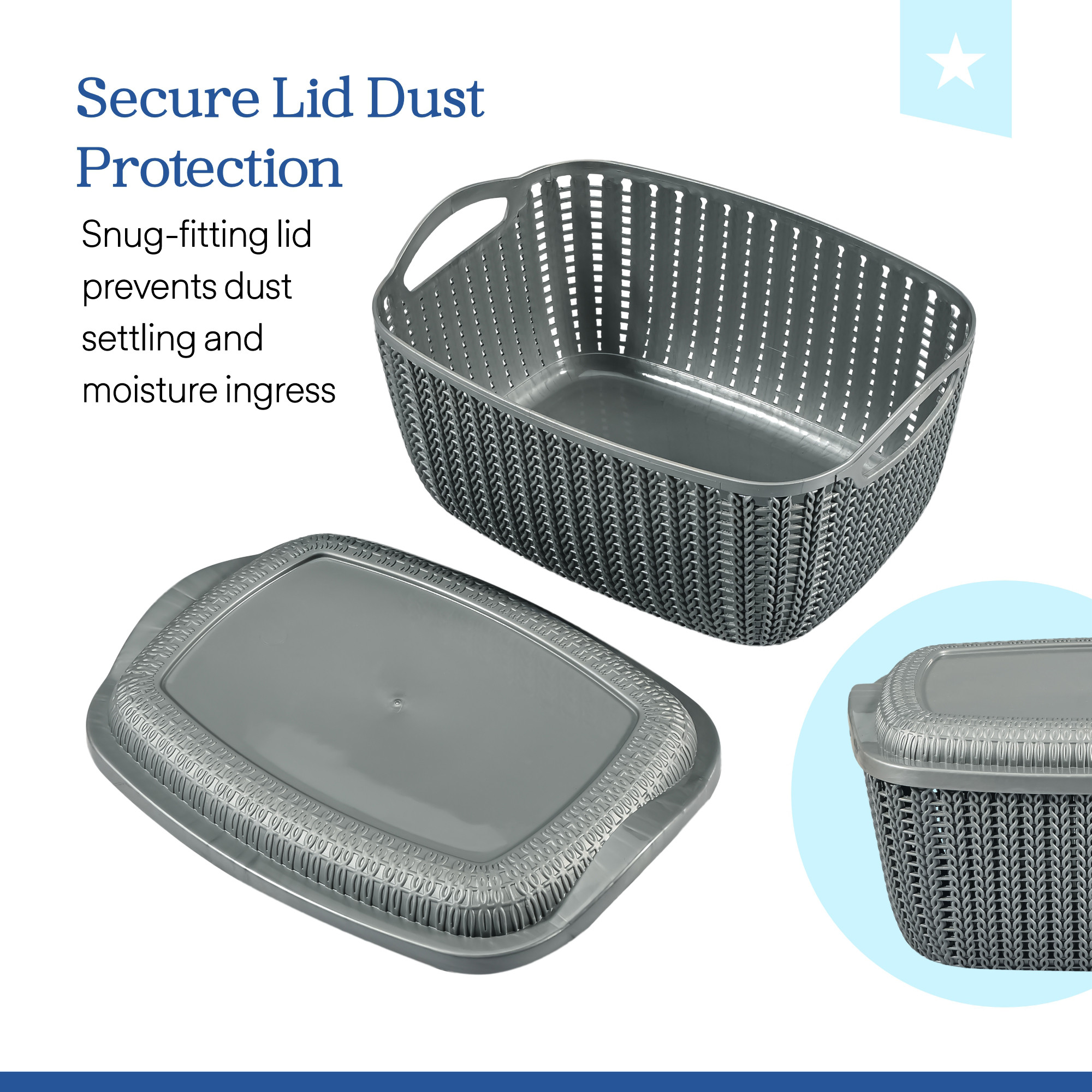 Kuber Industries M 30 Plastic Basket for Storage Vegetables and Fruits with Lid  Lightweight  Ventilated Cosmetics  Large Toiletries Basket for Bathroom and Home  Grey