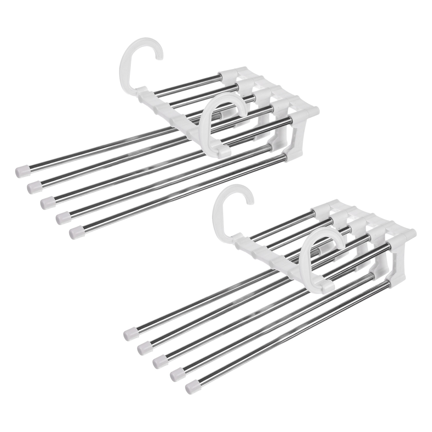 Kuber Industries Magic Pants Hanger|Stainless Steel 4 Layers Trousers Hanger|Closet Storage Organizer For Jeans|Scarves|Belts|Towels (White)