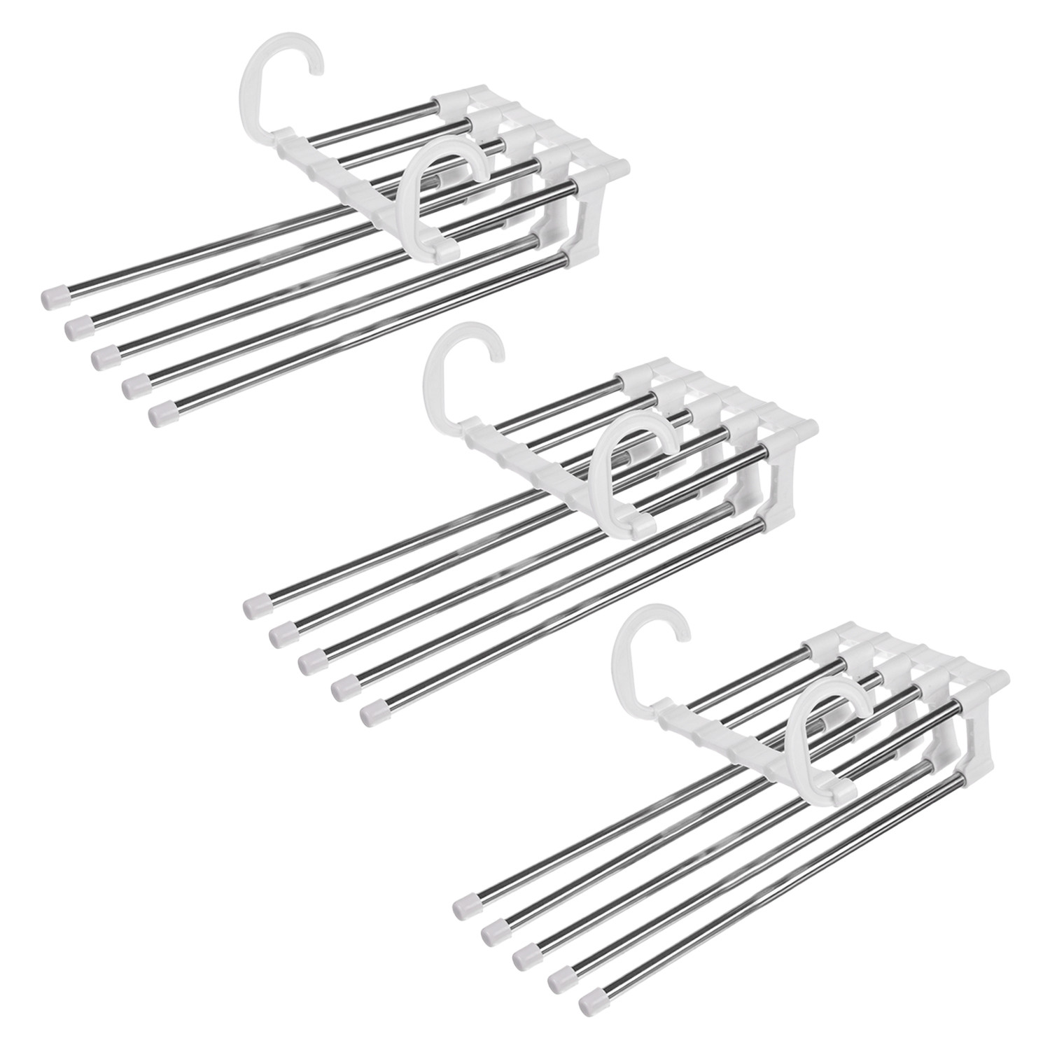 Kuber Industries Magic Pants Hanger|Stainless Steel 4 Layers Trousers Hanger|Closet Storage Organizer For Jeans|Scarves|Belts|Towels (White)