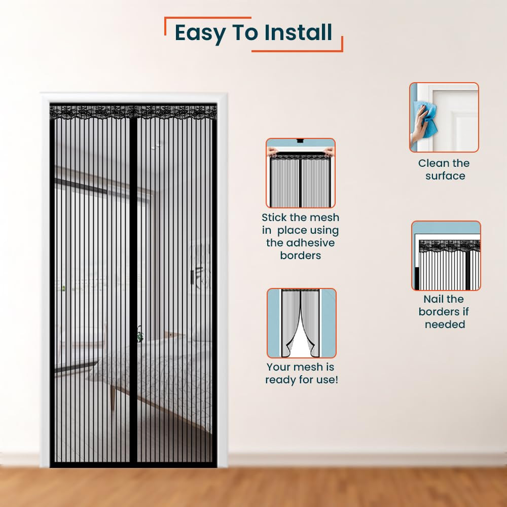 Kuber Industries-Magnetic Mosquito Net-JL220110BL-Black