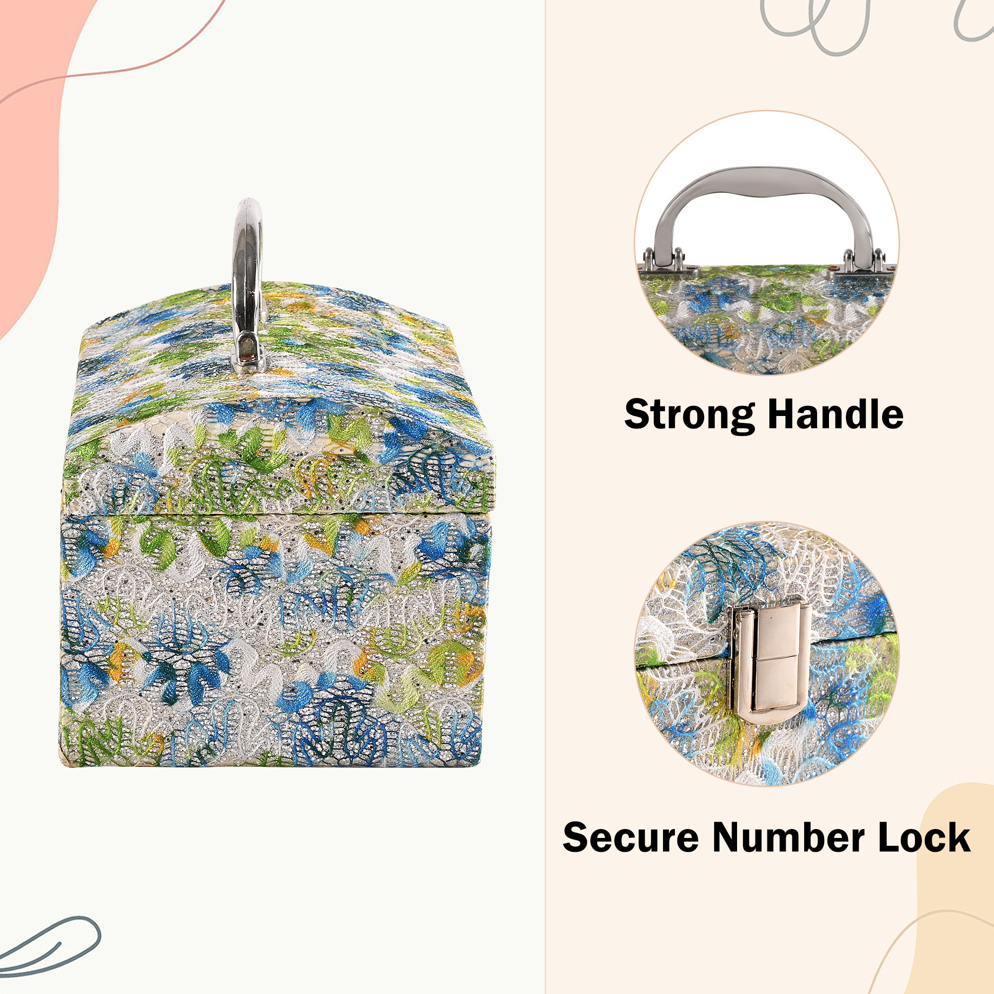 Kuber Industries Makeup Box  Vanity Box for Women  Makeup Organizer  Singardani for Women  Jewellery Storage Box  Box for Bangles Bracelets Printed Palki Lock Green  Blue