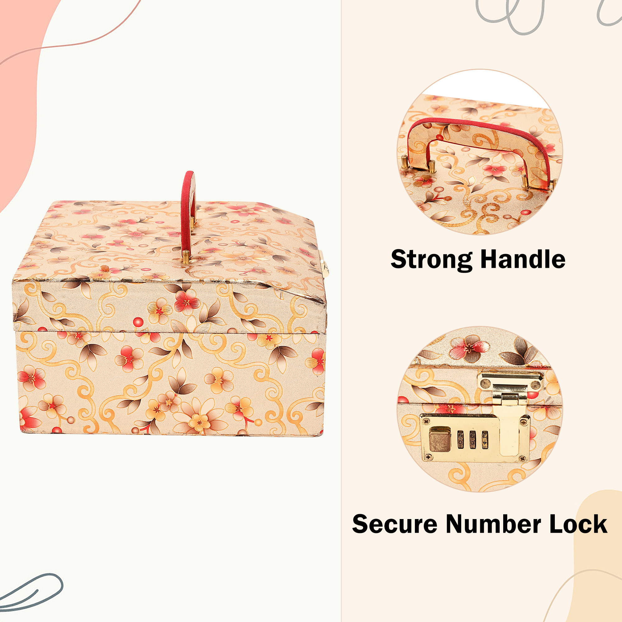 Kuber Industries Makeup Box  Vanity Box for Women  Makeup Organizer  Singardani for Women  Jewellery Storage Box  Box for Bangles Bracelets Printed Chapti Number Lock Golden