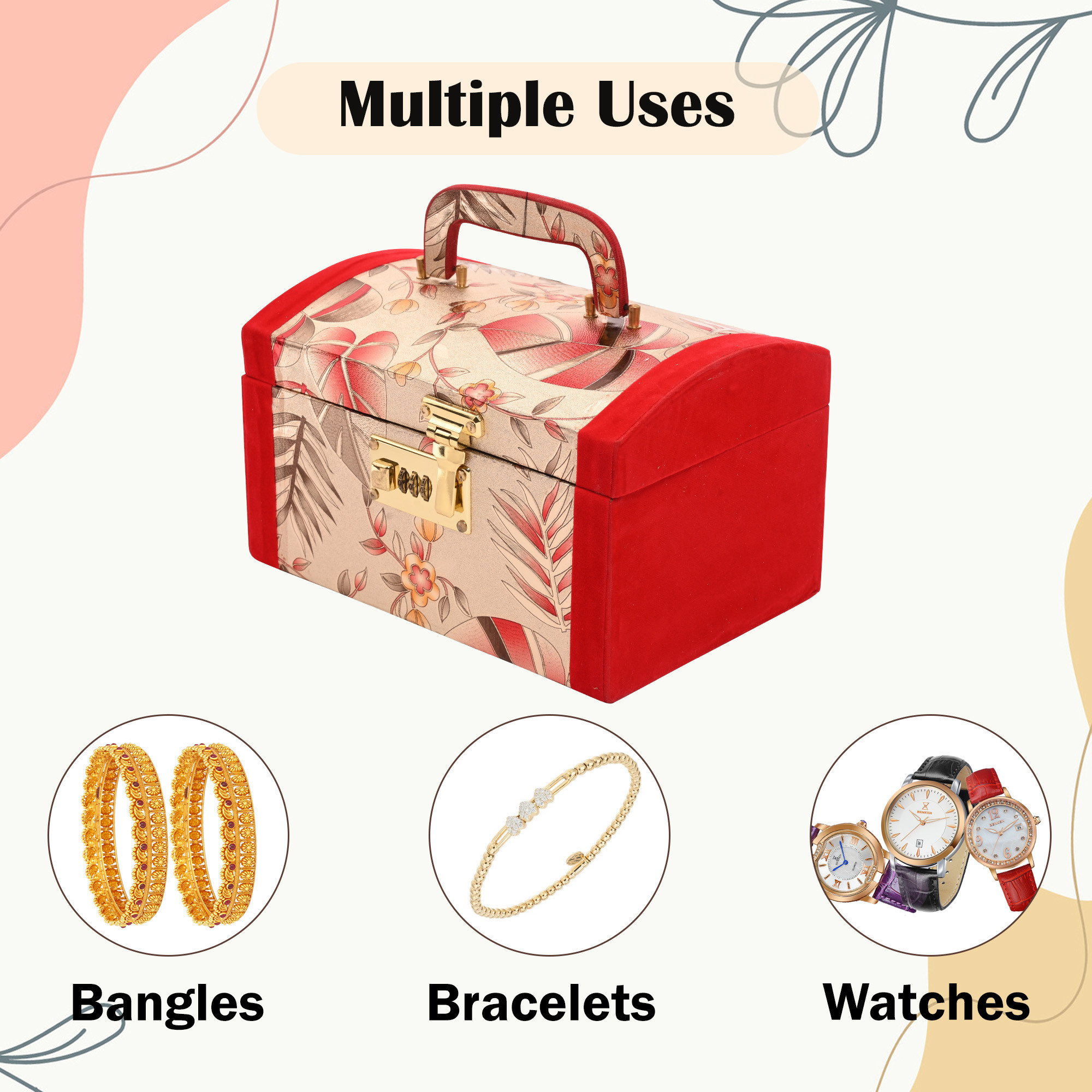 Kuber Industries Makeup Box  Vanity Box for Women  Makeup Organizer  Singardani for Women  Jewellery Storage Box  Box for Bangles Bracelets Watches Palki Number Lock Maroon