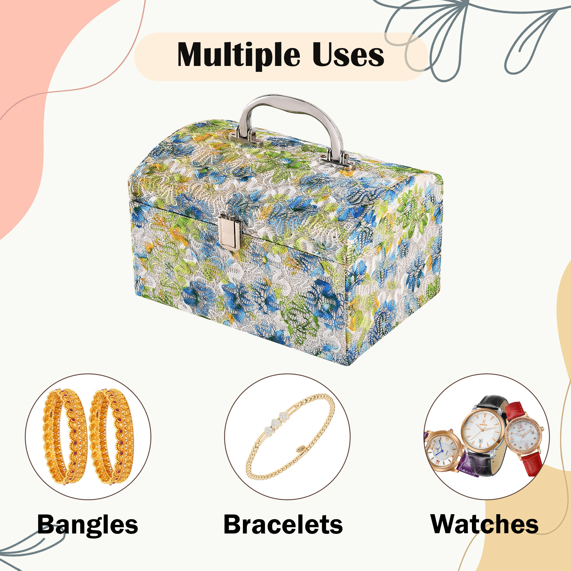 Kuber Industries Makeup Box  Vanity Box for Women  Makeup Organizer  Singardani for Women  Jewellery Storage Box  Box for Bangles Bracelets Printed Palki Lock Green  Blue